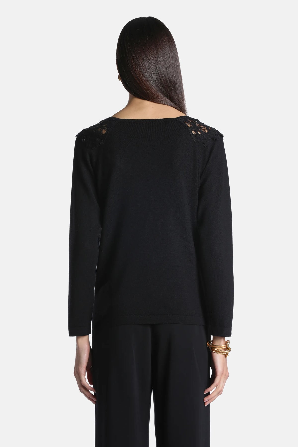 Luisa Spagnoli Nero/Nero Women Murice Knit Tunic with Lace Insert SKU: MURICE_0101 0101 Image 02