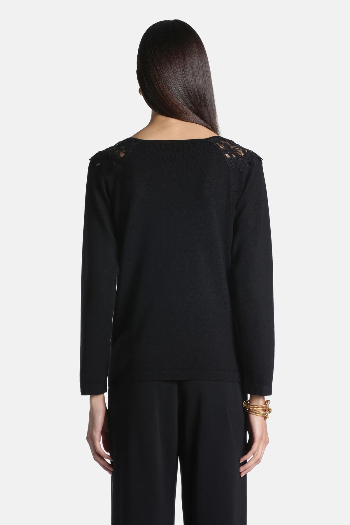 Luisa Spagnoli Nero/Nero Women Murice - Knit Tunic with Lace Insert SKU: MURICE_0101 0101 Image 02