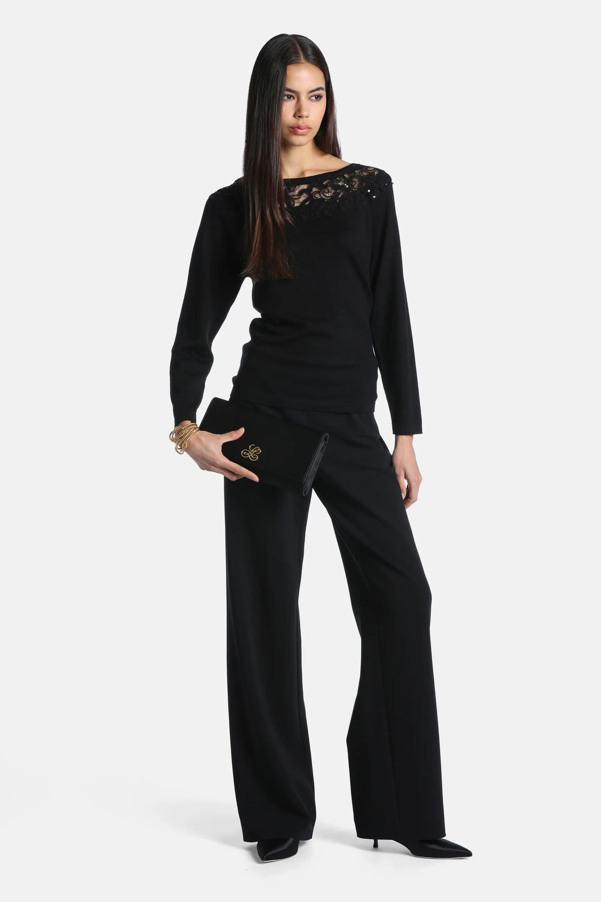 Luisa Spagnoli Nero/Nero Women Murice Knit Tunic with Lace Insert SKU: MURICE_0101 0101 Image 04