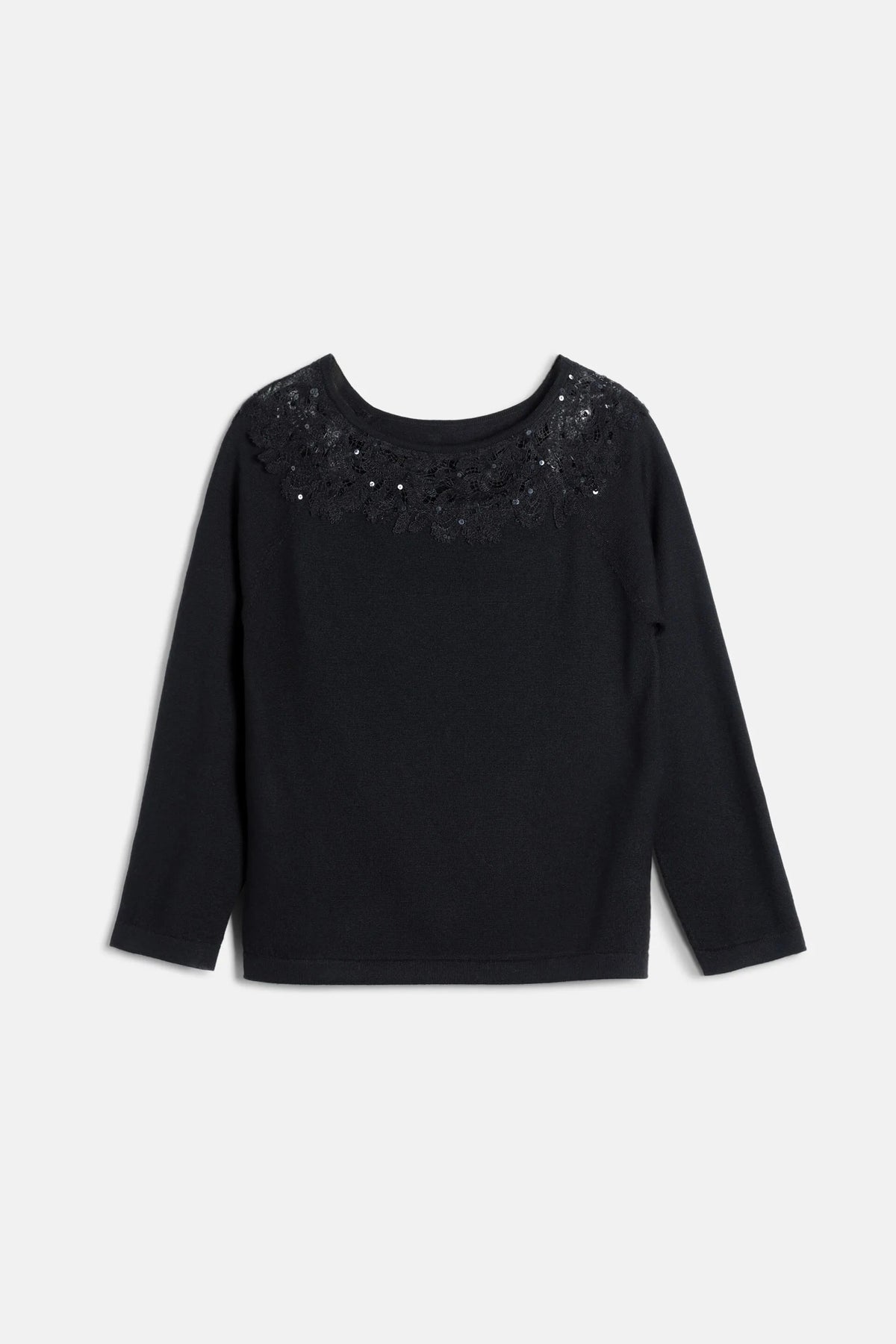 Luisa Spagnoli Nero/Nero Women Murice - Knit Tunic with Lace Insert SKU: MURICE_0101 0101 Image 05