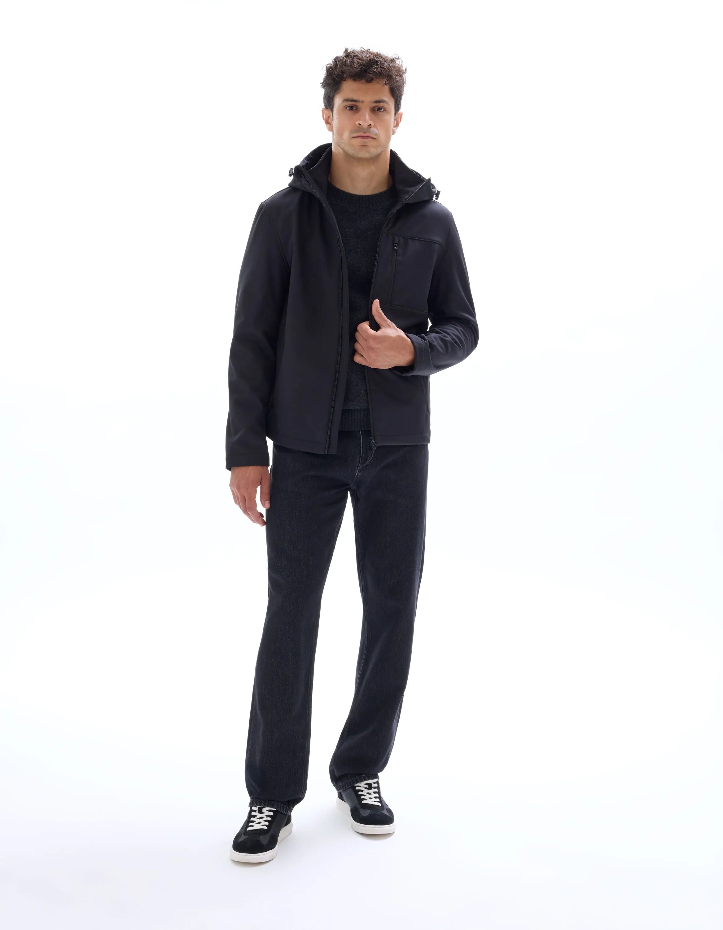 Celio_Black_Hooded Softshell Jacket_MUSHELL_BLACK_01