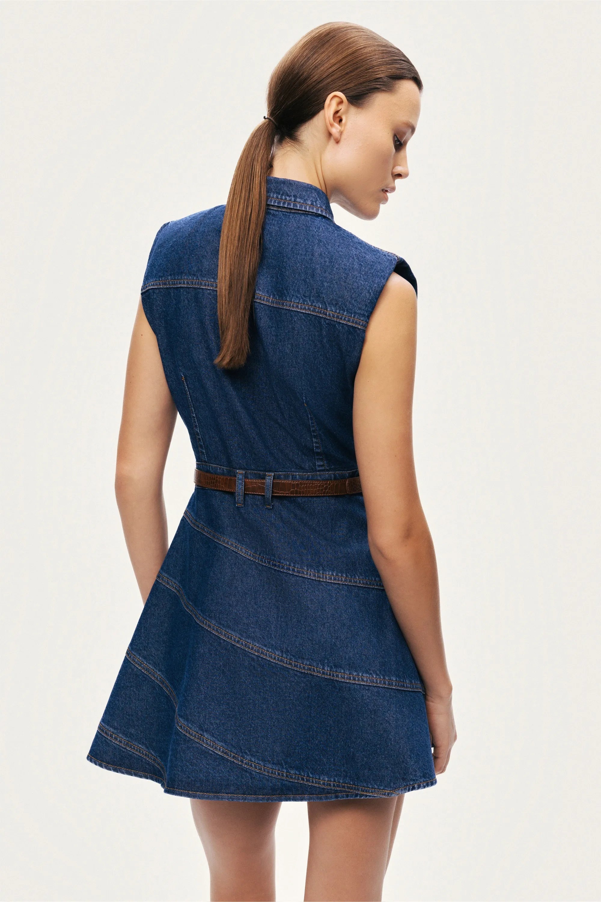 Nocturne Dark Blue Women Belted Denim Mini Dress SKU: N26YD2737_0070 Image 05