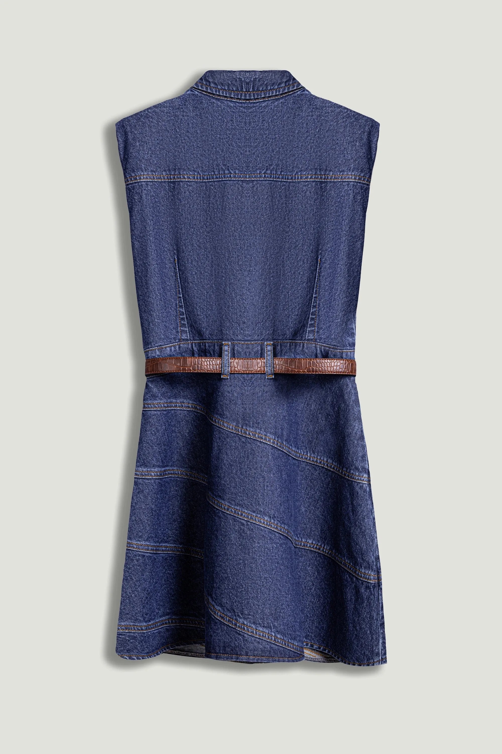 Nocturne Dark Blue Women Belted Denim Mini Dress SKU: N26YD2737_0070 Image 09