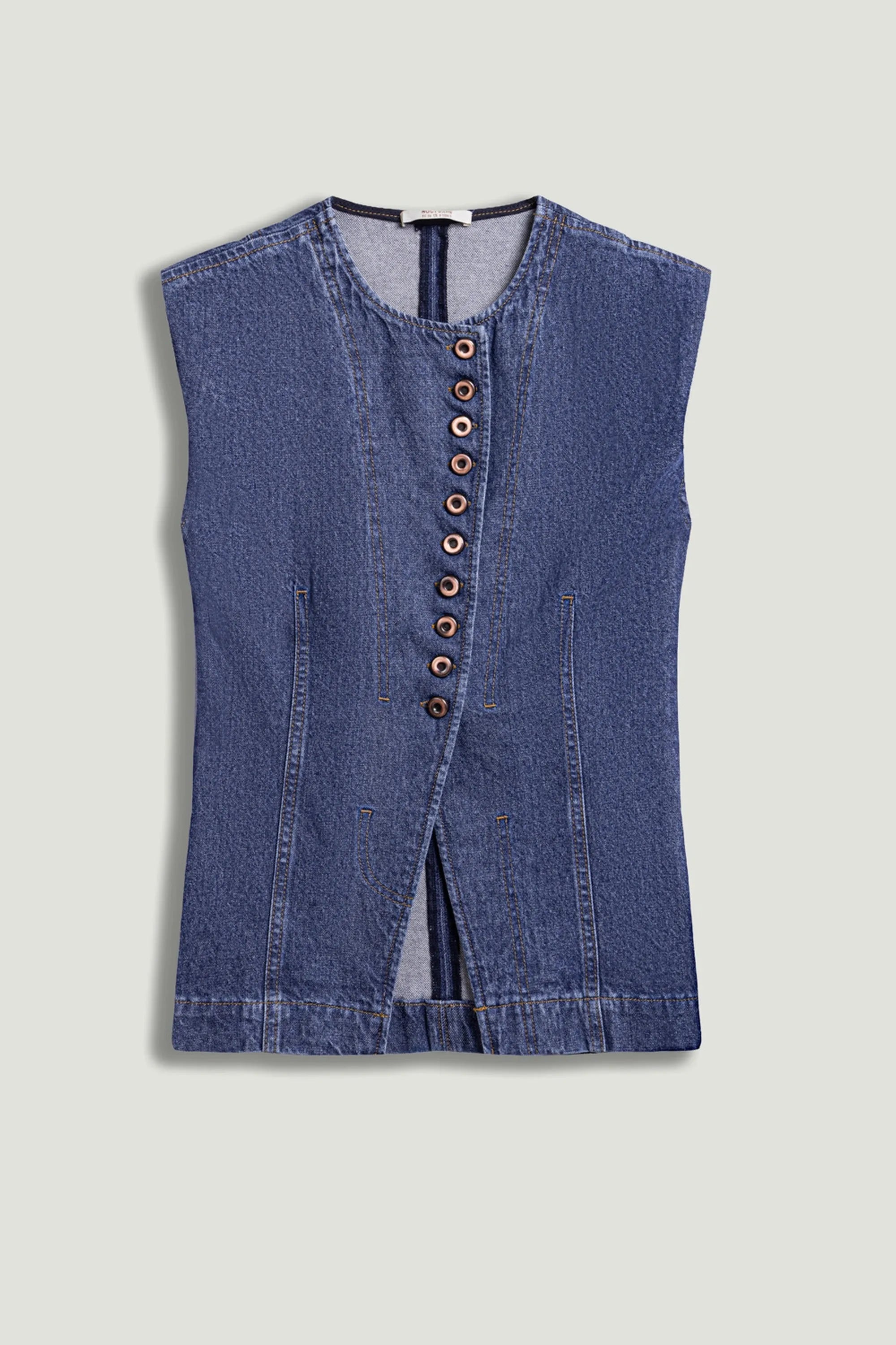 Nocturne Dark Blue Women Button-Front Denim Vest SKU: N26YD7080_0070 Image 01