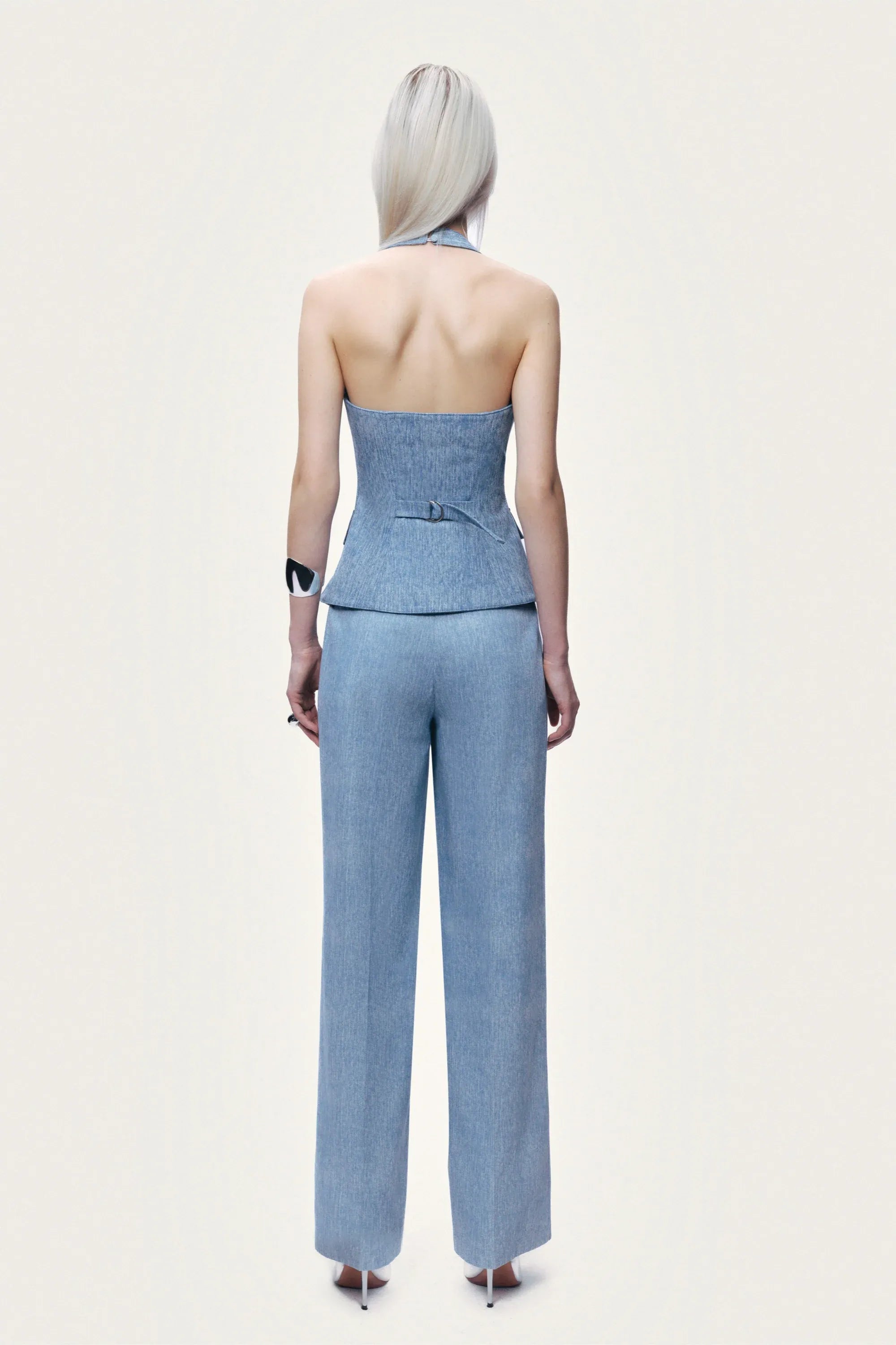 Nocturne Blue Women Blue Denim Halterneck Peplum Bustier Top SKU: N26YN19022_0011 Image 05