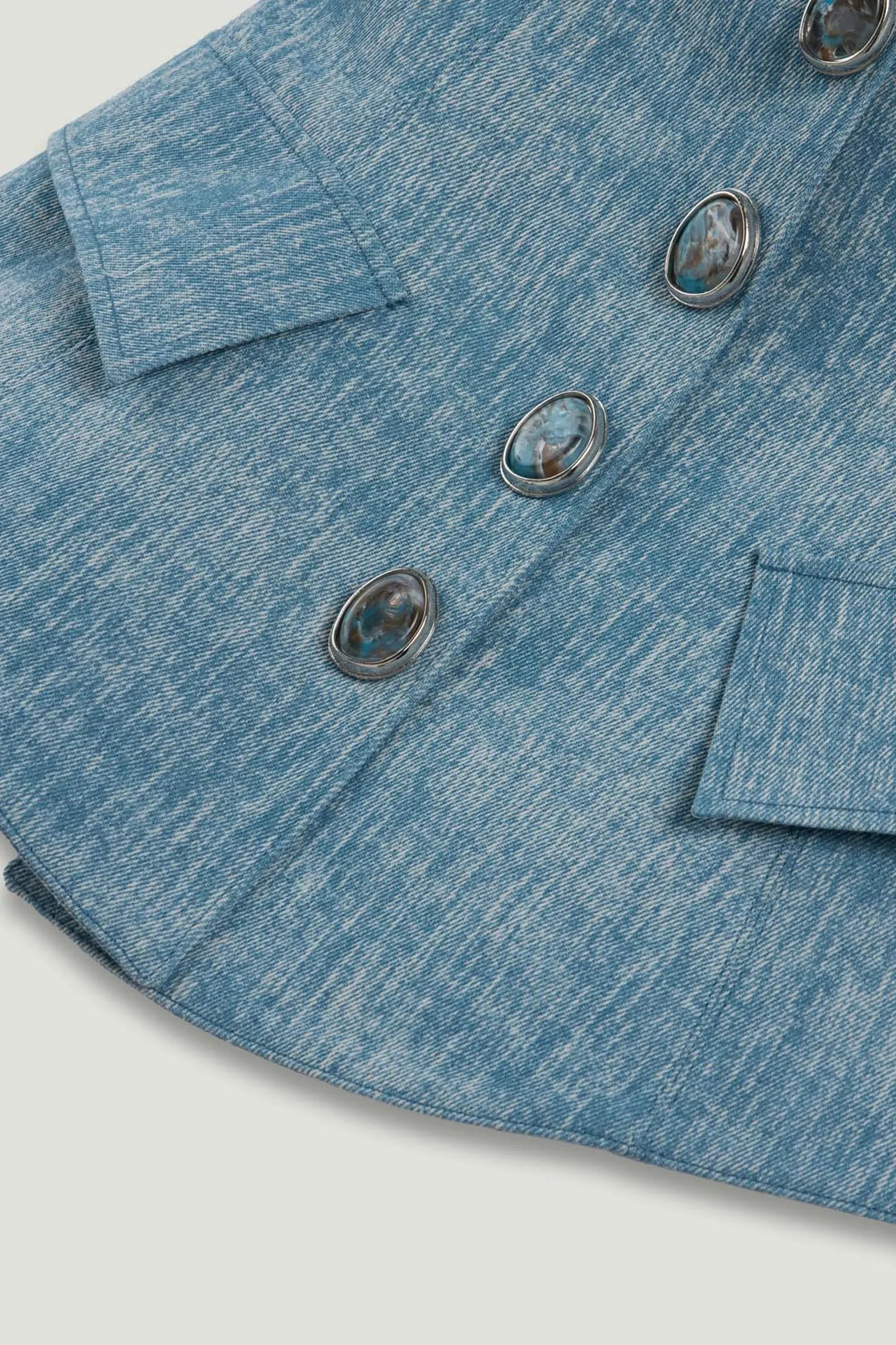 Nocturne Blue Women Blue Denim Halterneck Peplum Bustier Top SKU: N26YN19022_0011 Image 07
