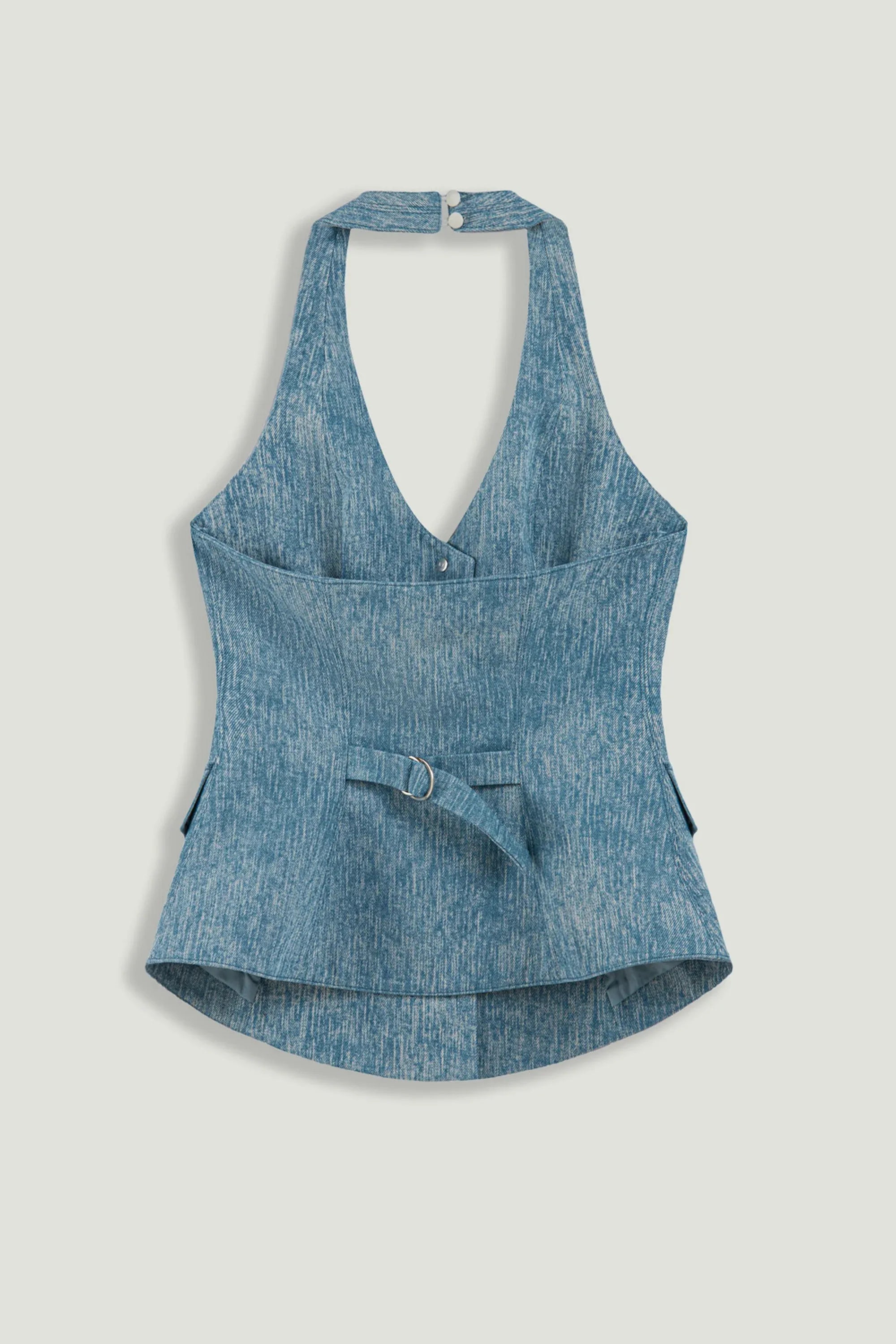 Nocturne Blue Women Blue Denim Halterneck Peplum Bustier Top SKU: N26YN19022_0011 Image 08