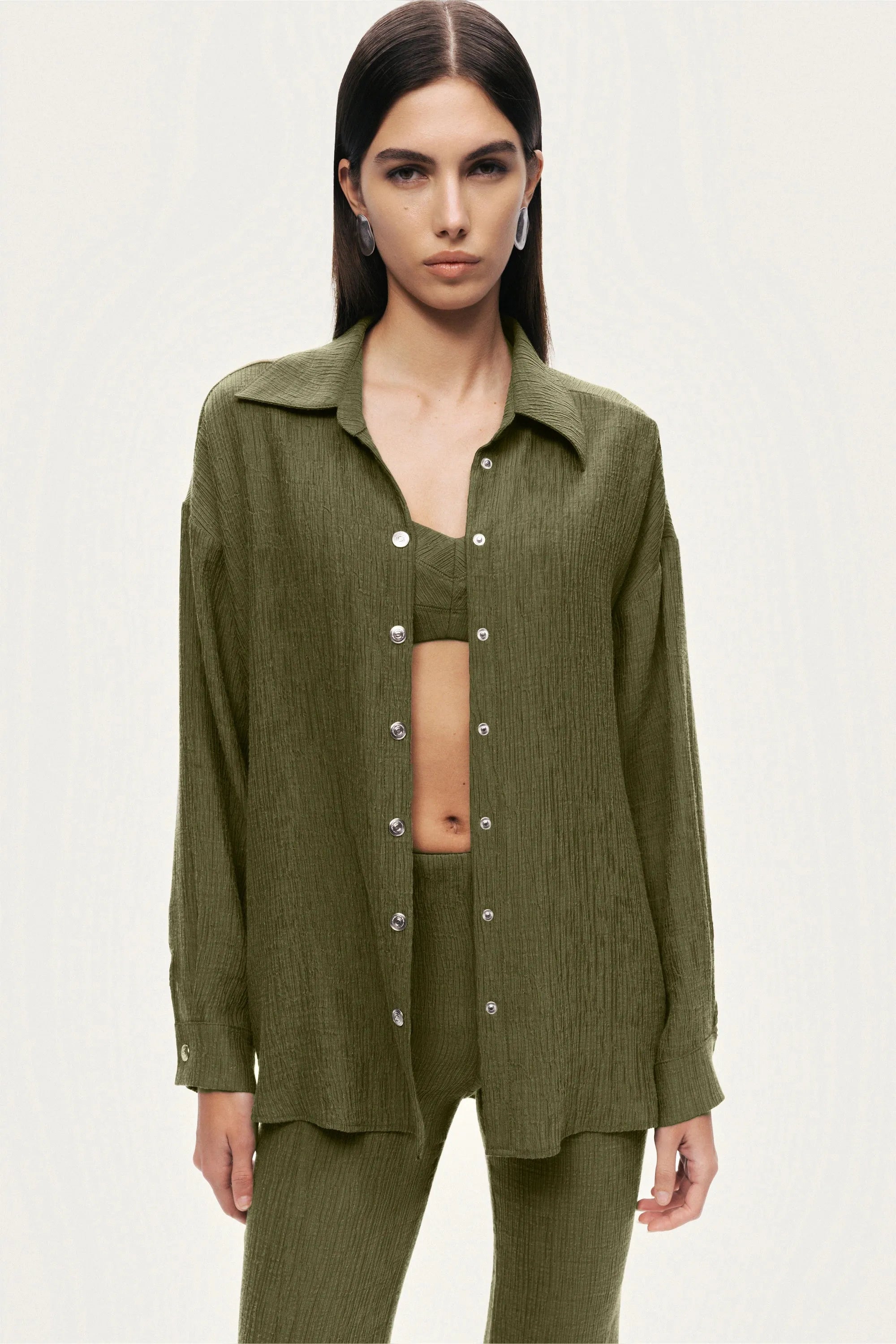 Nocturne Khaki Women Relaxed Button-Down Shirt SKU: N26YN25237_0010 Image 02