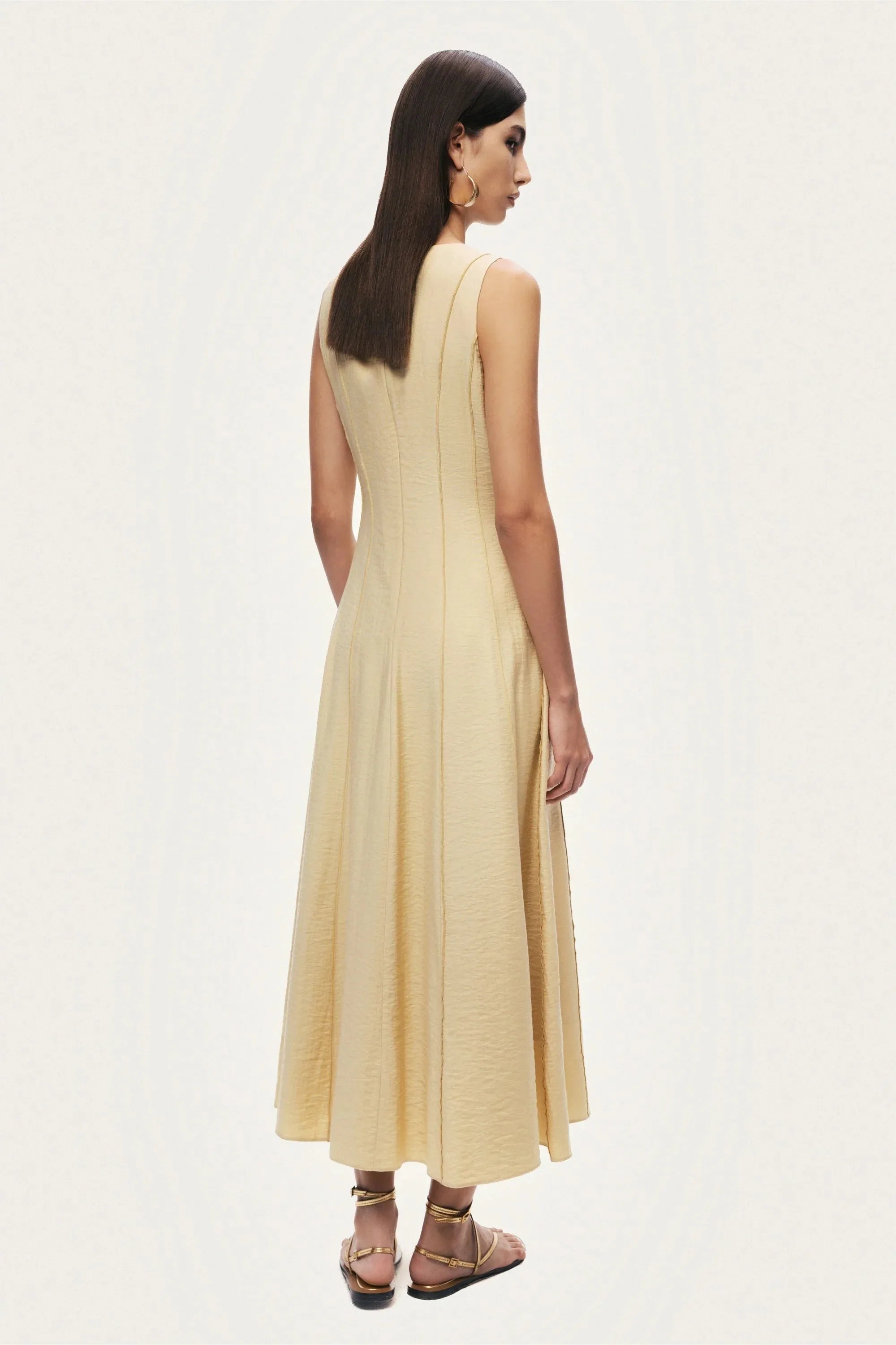 Nocturne Yellow Women Sleeveless Textured Midi Dress SKU: N26YN2760_0013 Image 06