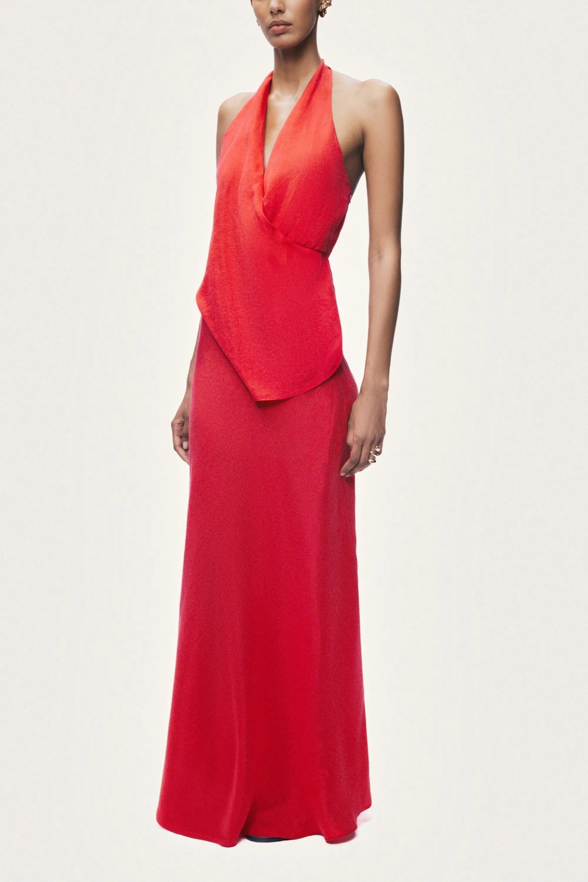 Nocturne Red Women Asymmetric Open-Back Halter Maxi Dress SKU: N26YN2812_0003 Image 03