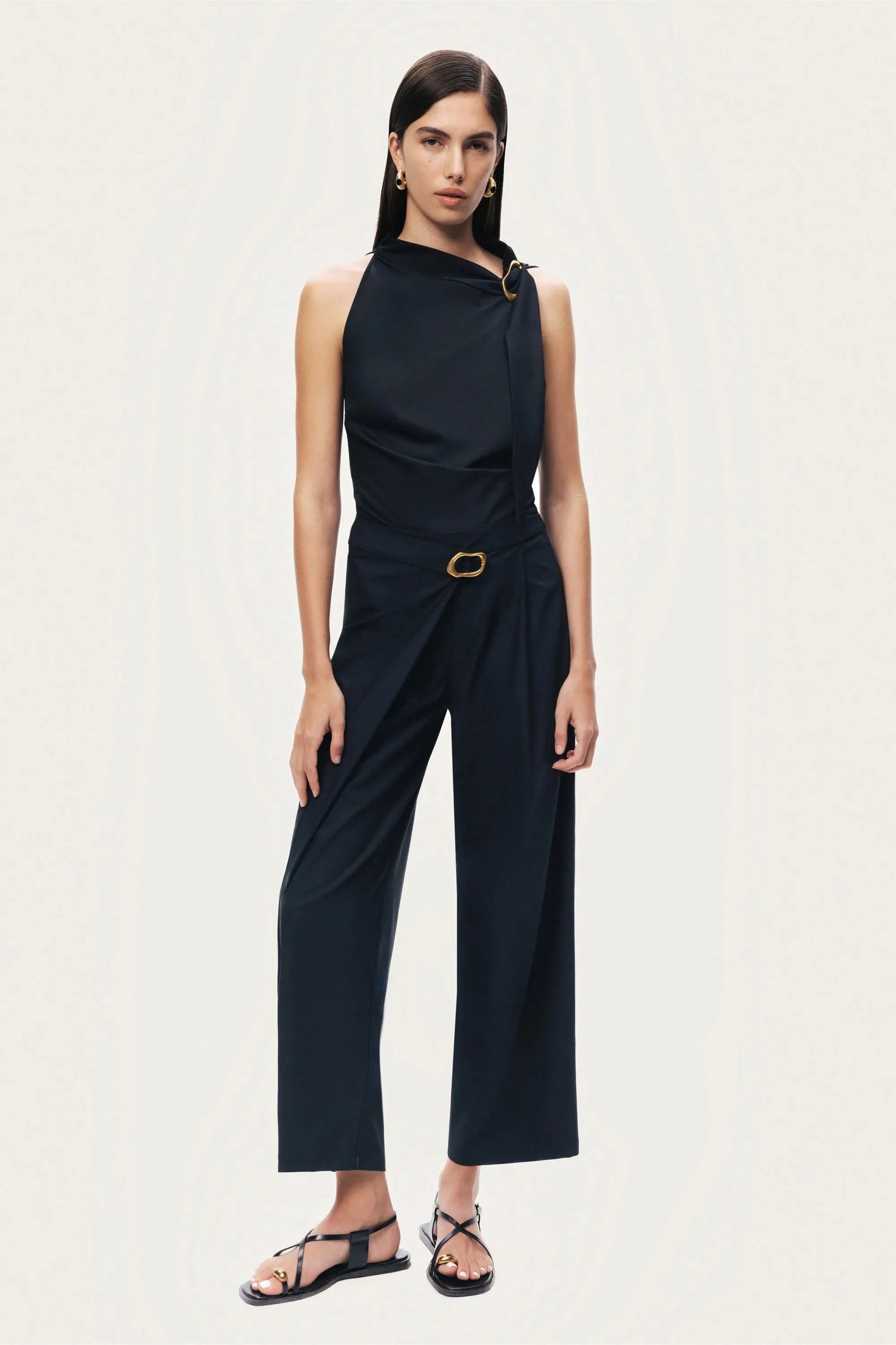 Nocturne Black Women Asymmetric Buckle Detail Pants SKU: N26YN3470_0002 Image 02