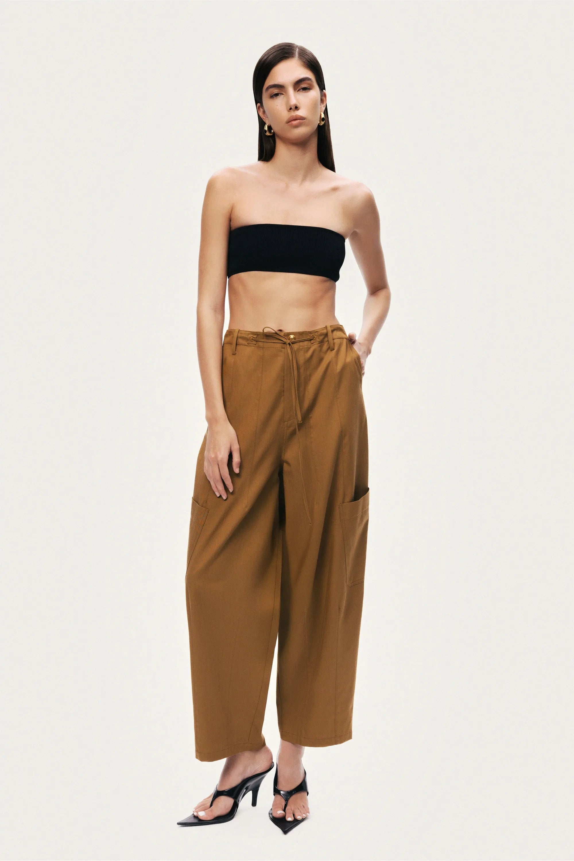 Nocturne Camel Women High-Waisted Cargo Pocket Pants SKU: N26YN3473_0053 Image 02