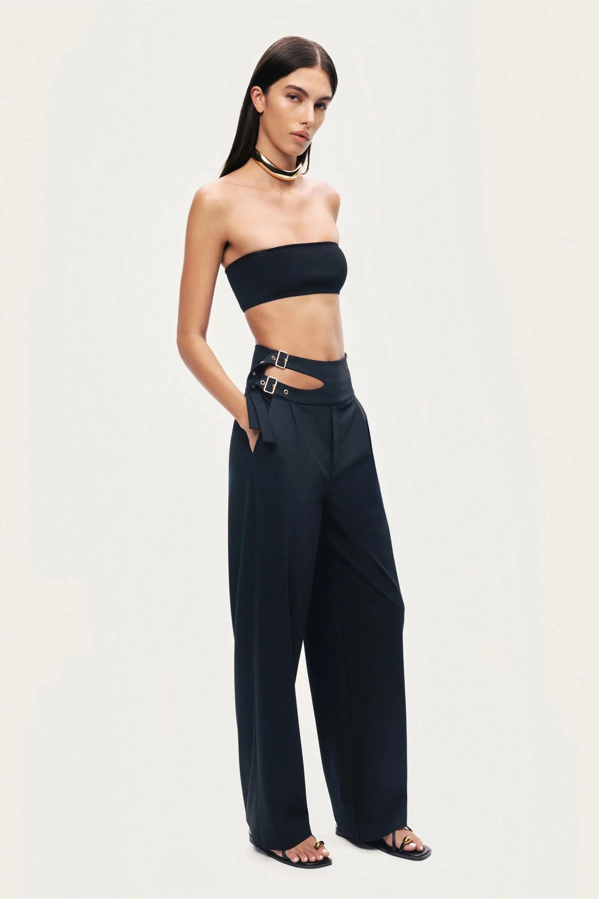 Nocturne Black Women Cut-Out Waist Wide-Leg Pants SKU: N26YN3479_0002 Image 03