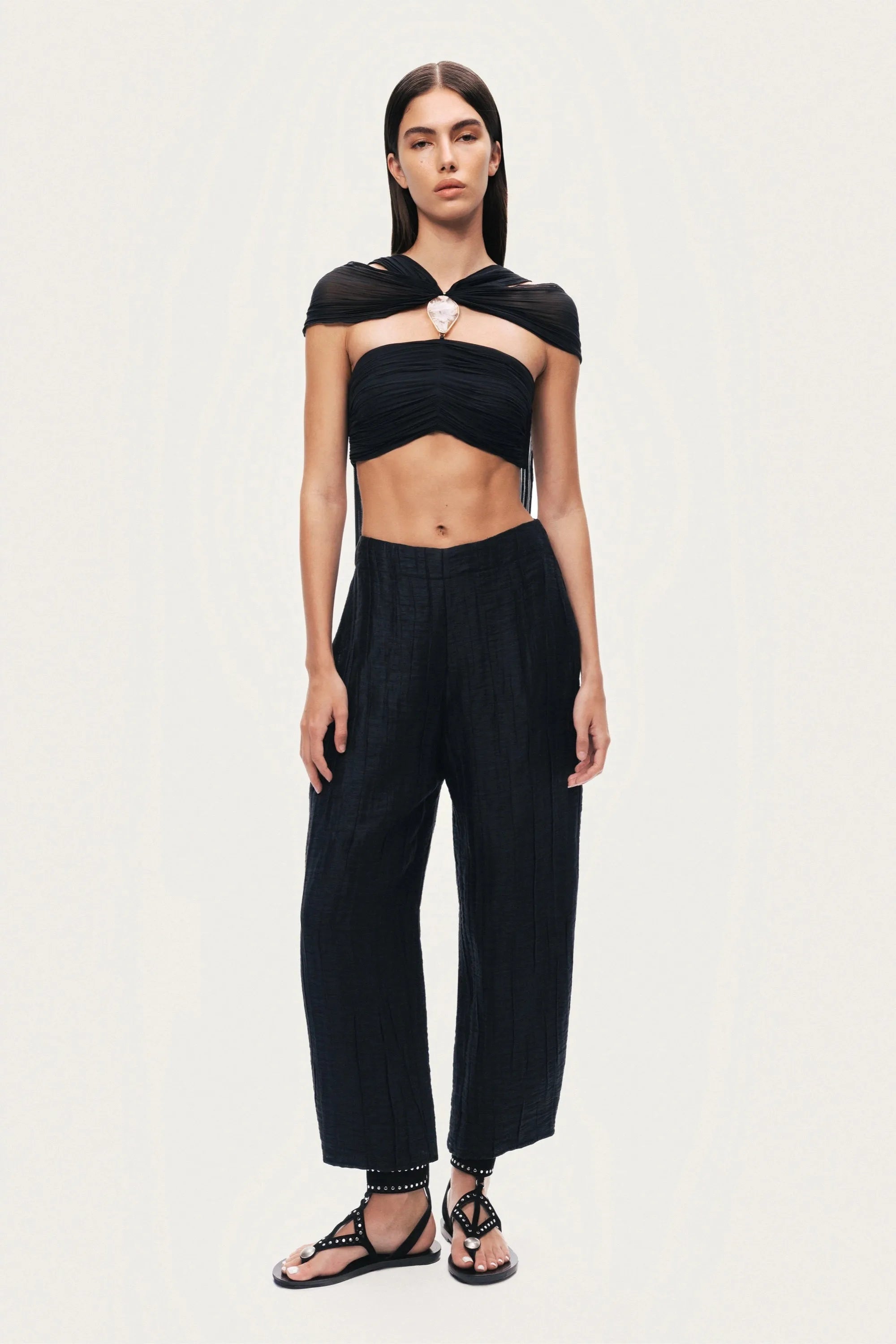 Nocturne Black Women Textured Straight-Leg Pants SKU: N26YN3485_0002 Image 02