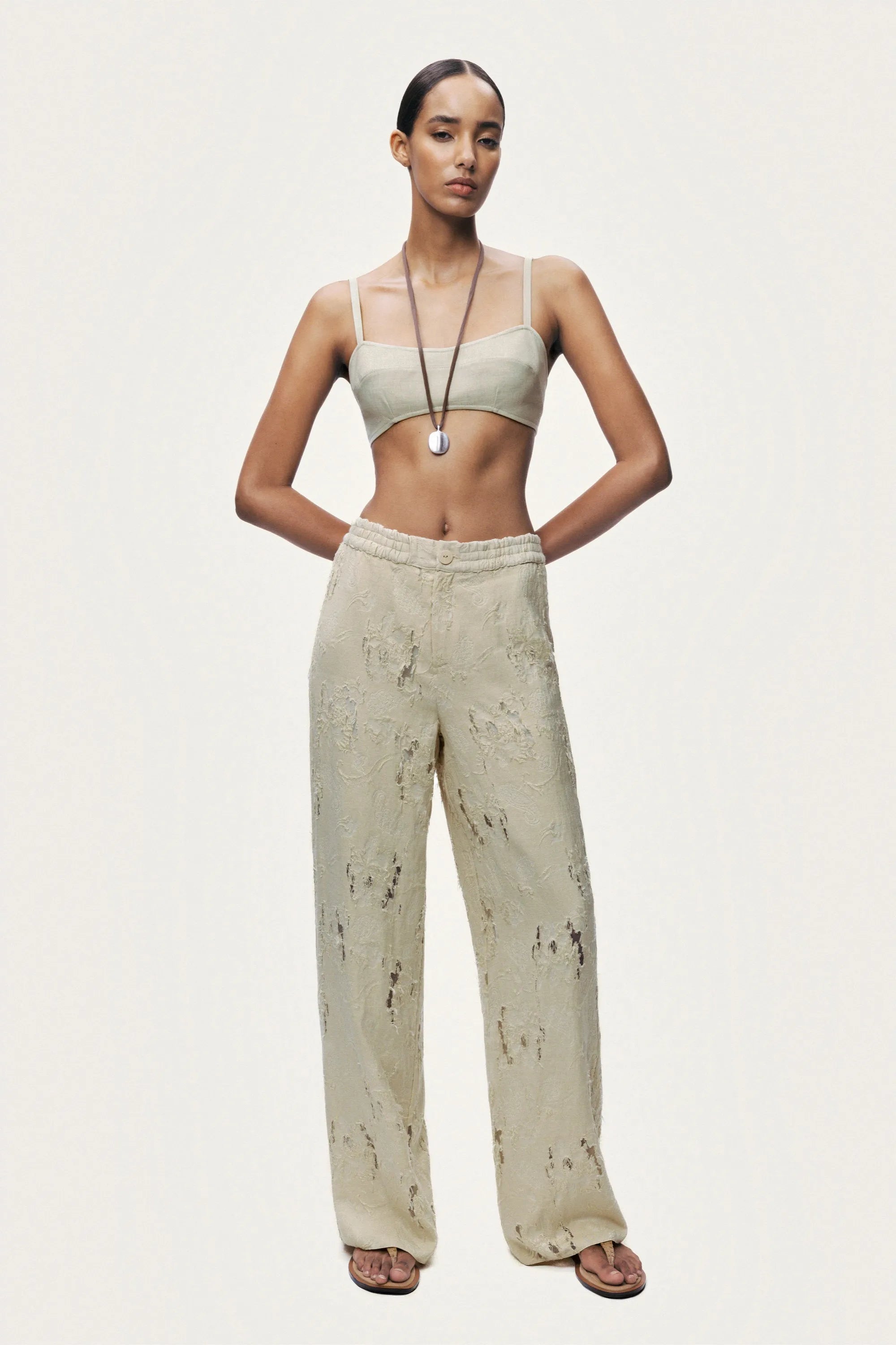 Nocturne Off-White Women Jacquard Wide-Leg Trousers SKU: N26YN3504_0014 Image 02