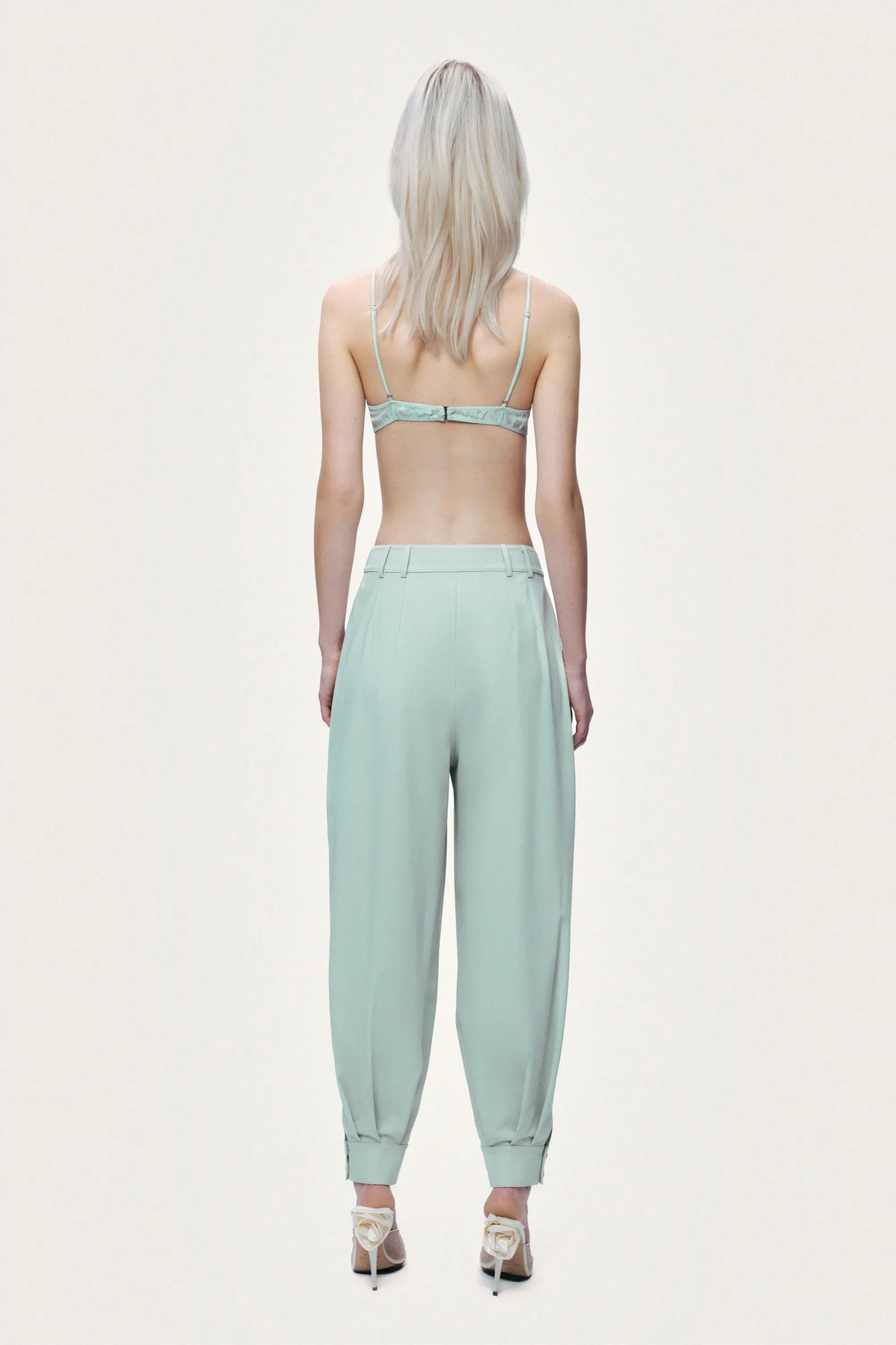 Nocturne Mint Green Women Draped High-Waist Harem Trouser SKU: N26YN3516_0037 Image 05