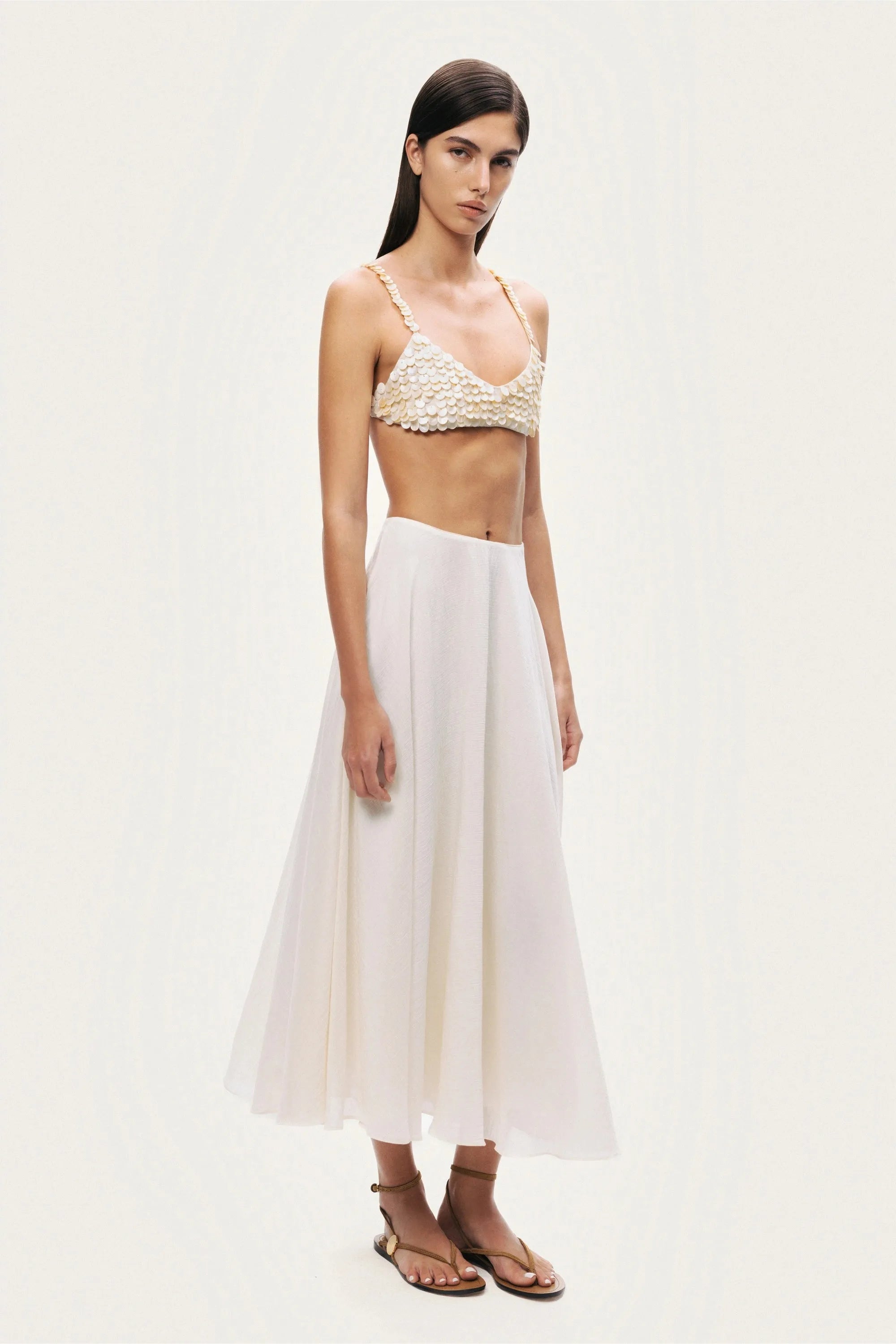 Nocturne Off-White Women Flowy High-Waisted Midi Skirt SKU: N26YN4270_0014 Image 03