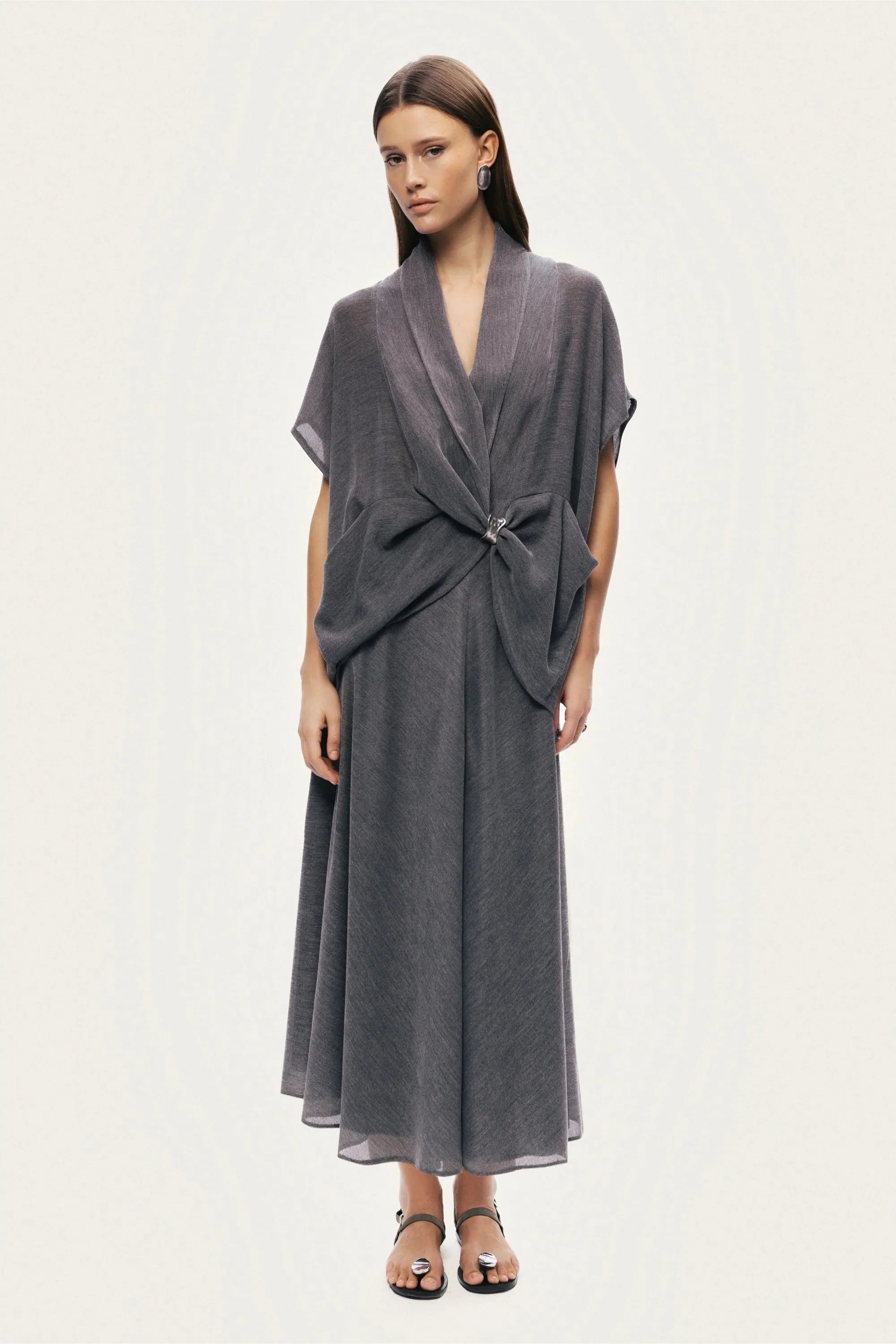 Nocturne Grey Women Draped Wrap Blouse SKU: N26YN6238_0008 Image 03