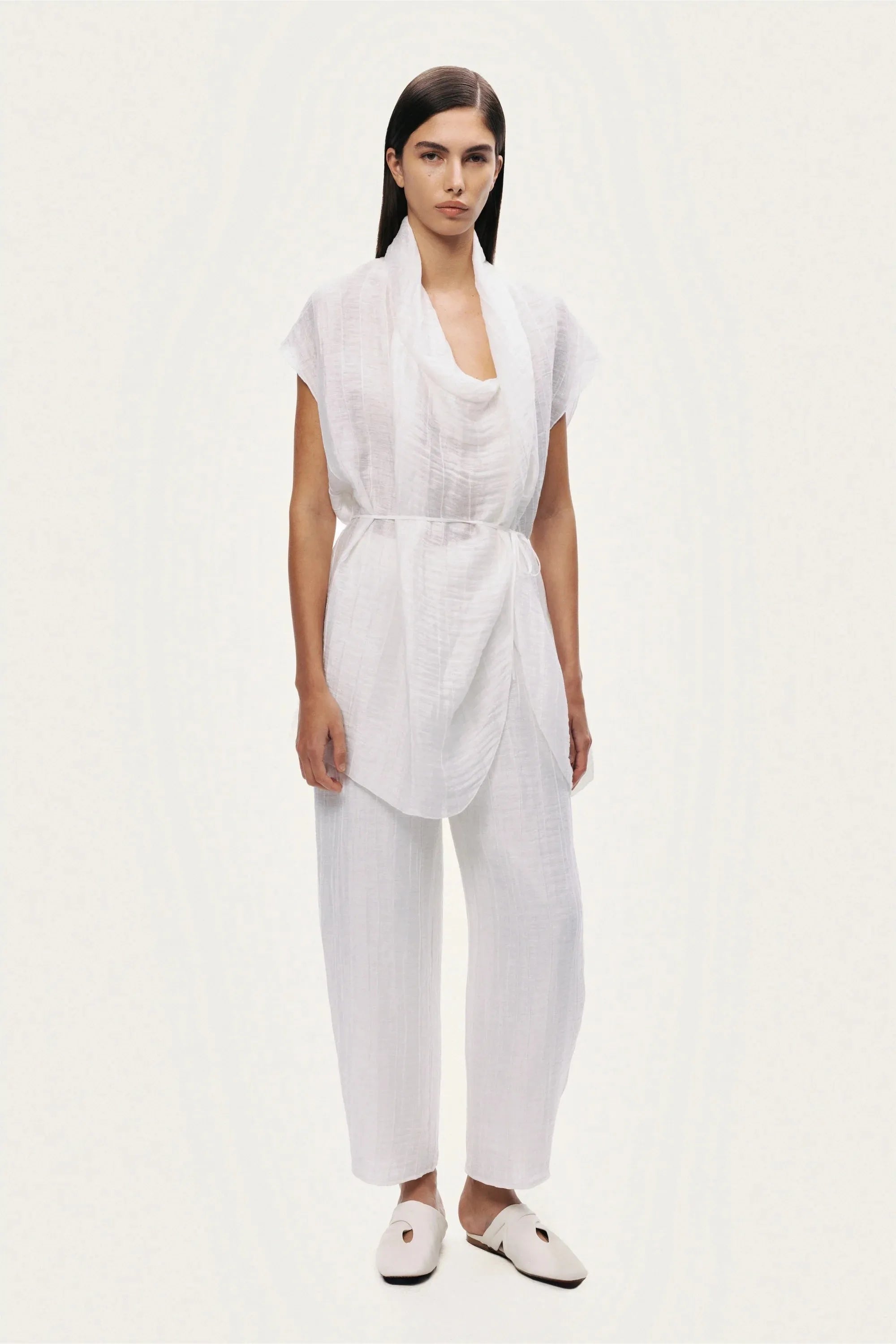 Nocturne White Women Sheer Belted Vest SKU: N26YN7084_0001 Image 02