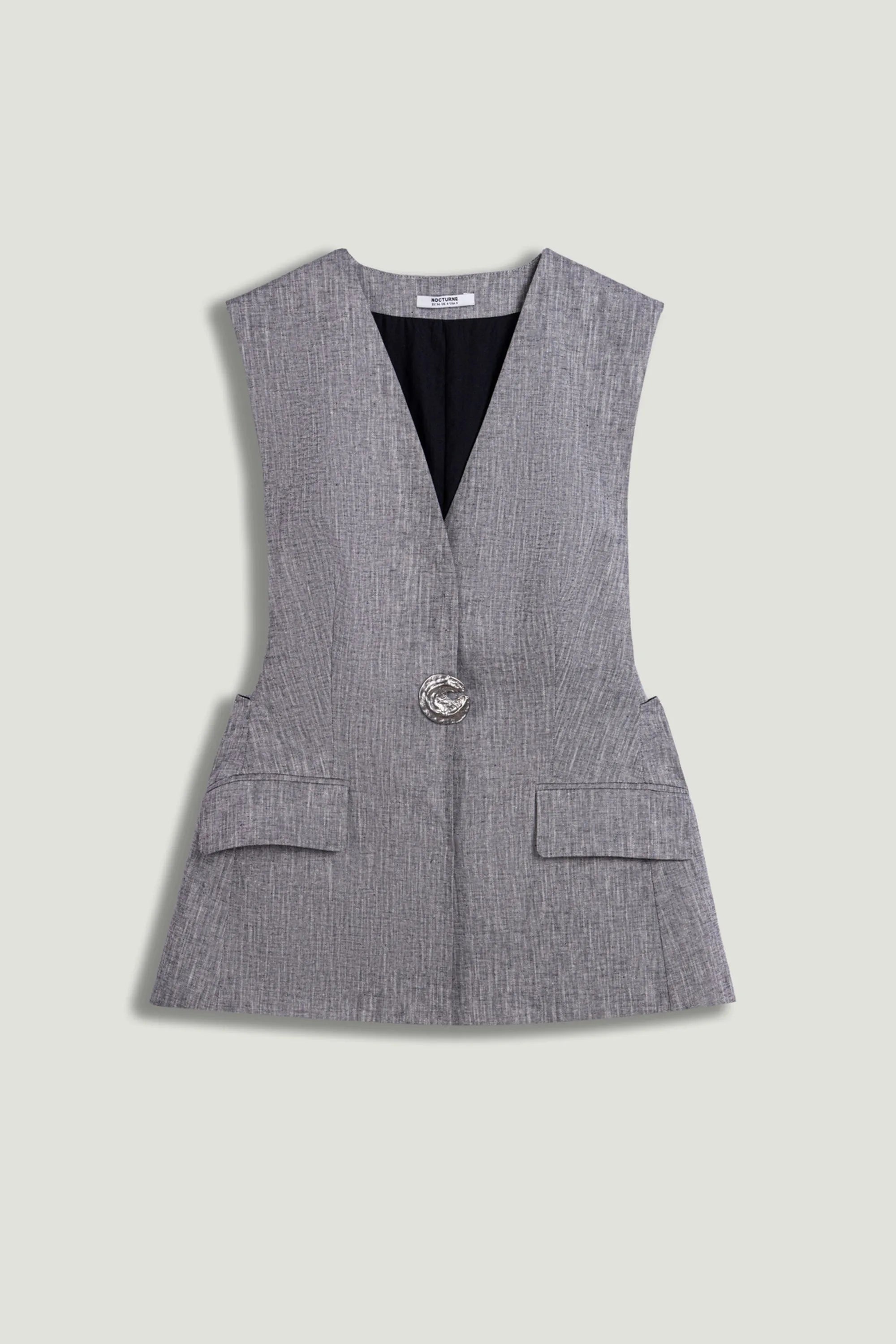 Nocturne Grey Melange Women Tailored Button-Front Vest SKU: N26YN7088_0112 Image 01