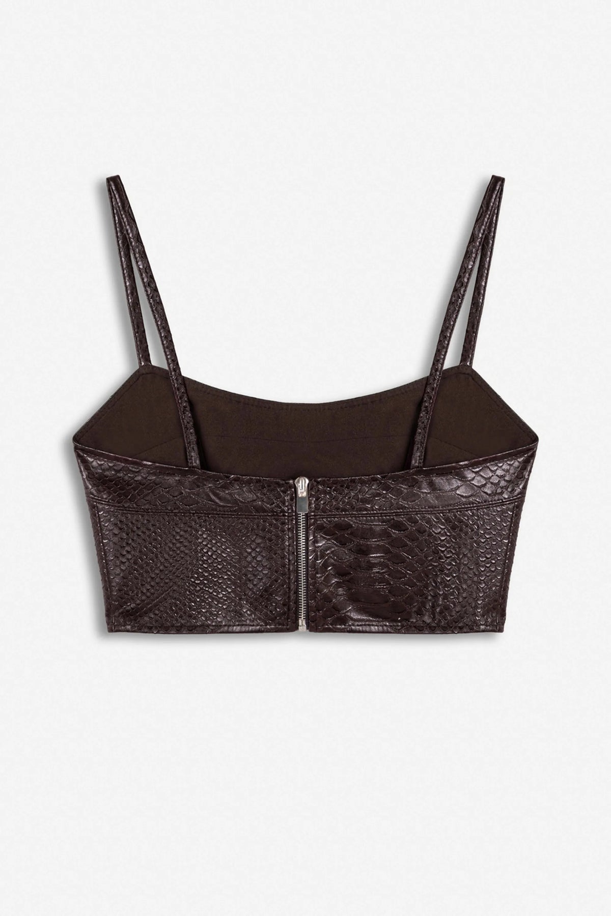 Nocturne Dark Brown Women Snake Effect Leather Bralet SKU: N27KN15151_0094 Image 06