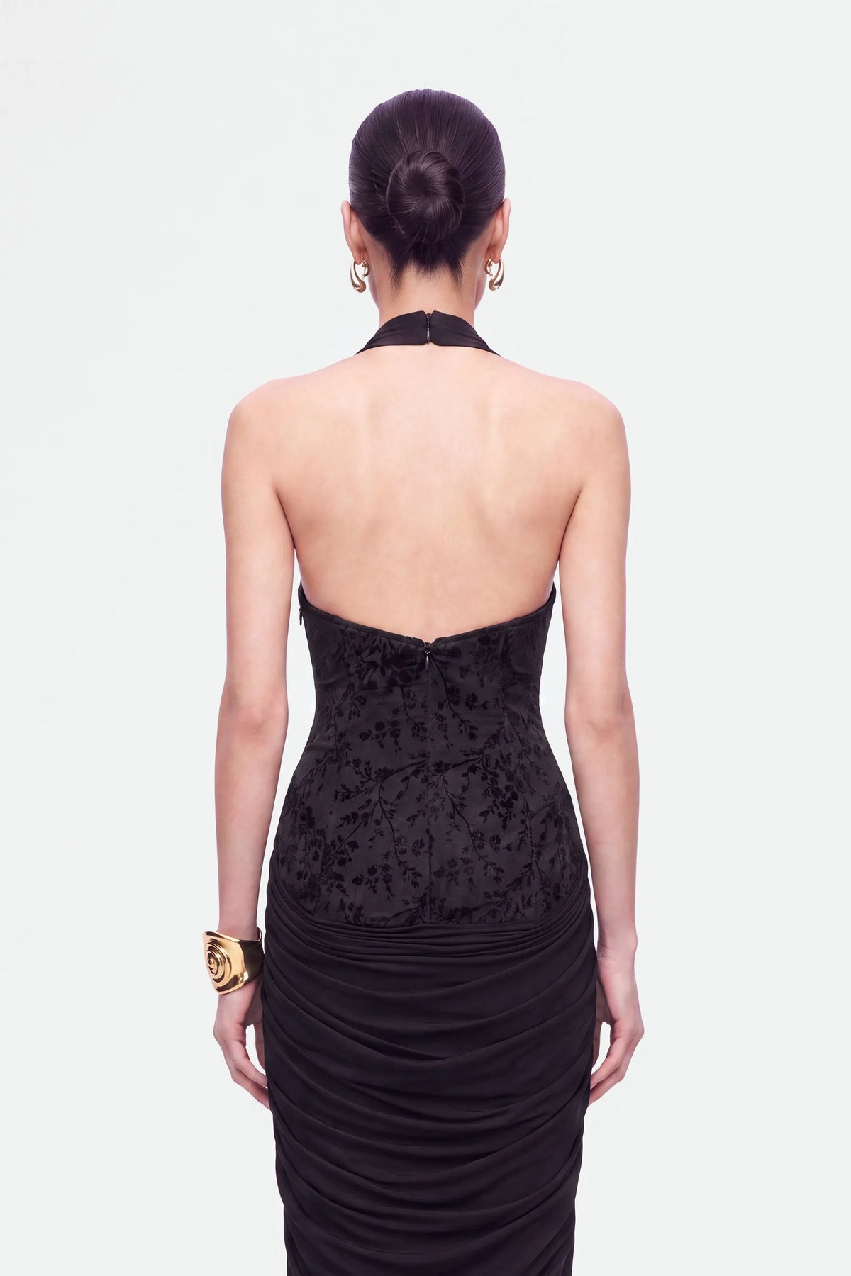 Nocturne Black Women Jacquard Halter Neck Maxi Dress SKU: N27KN2846_0002 Image 03