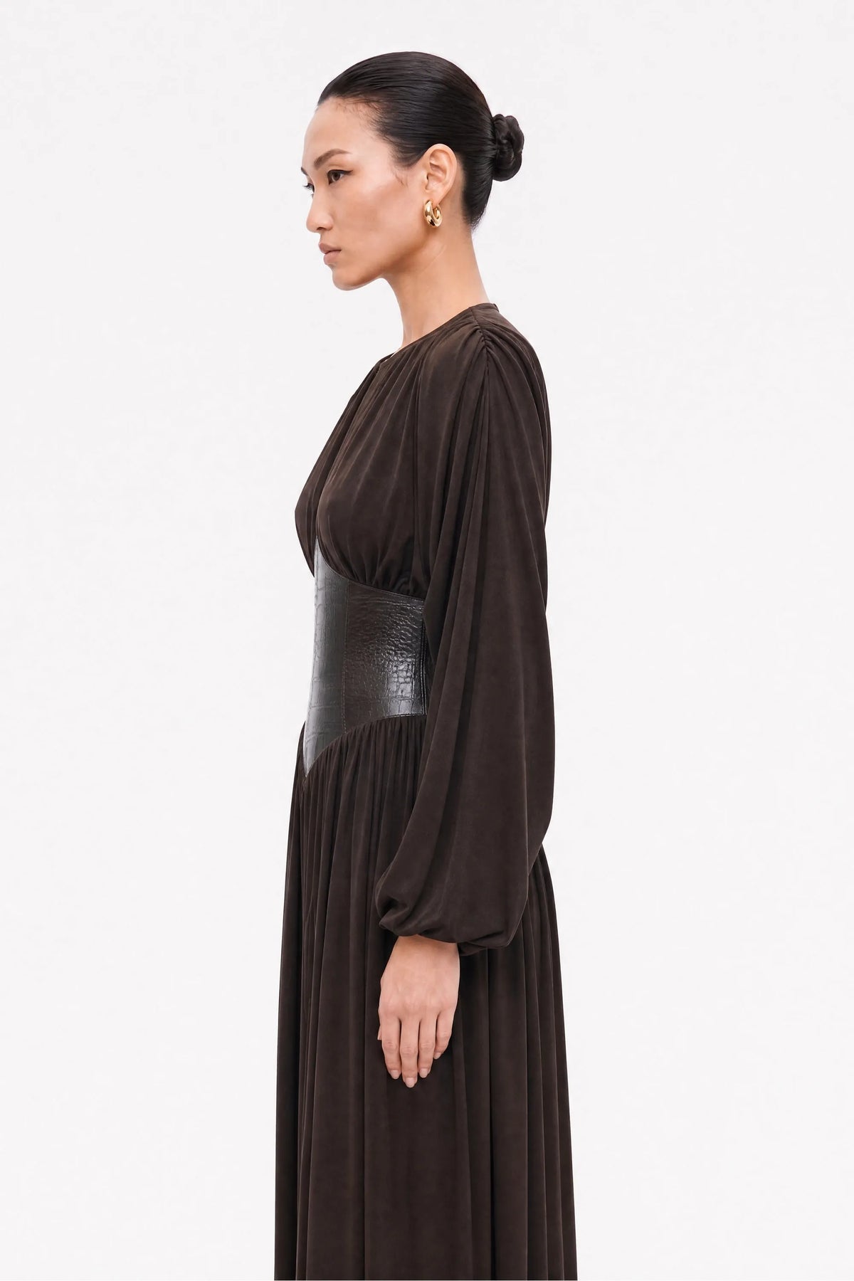 Nocturne Brown Women Leather Corset Maxi Dress SKU: N27KN2857_0025 Image 02