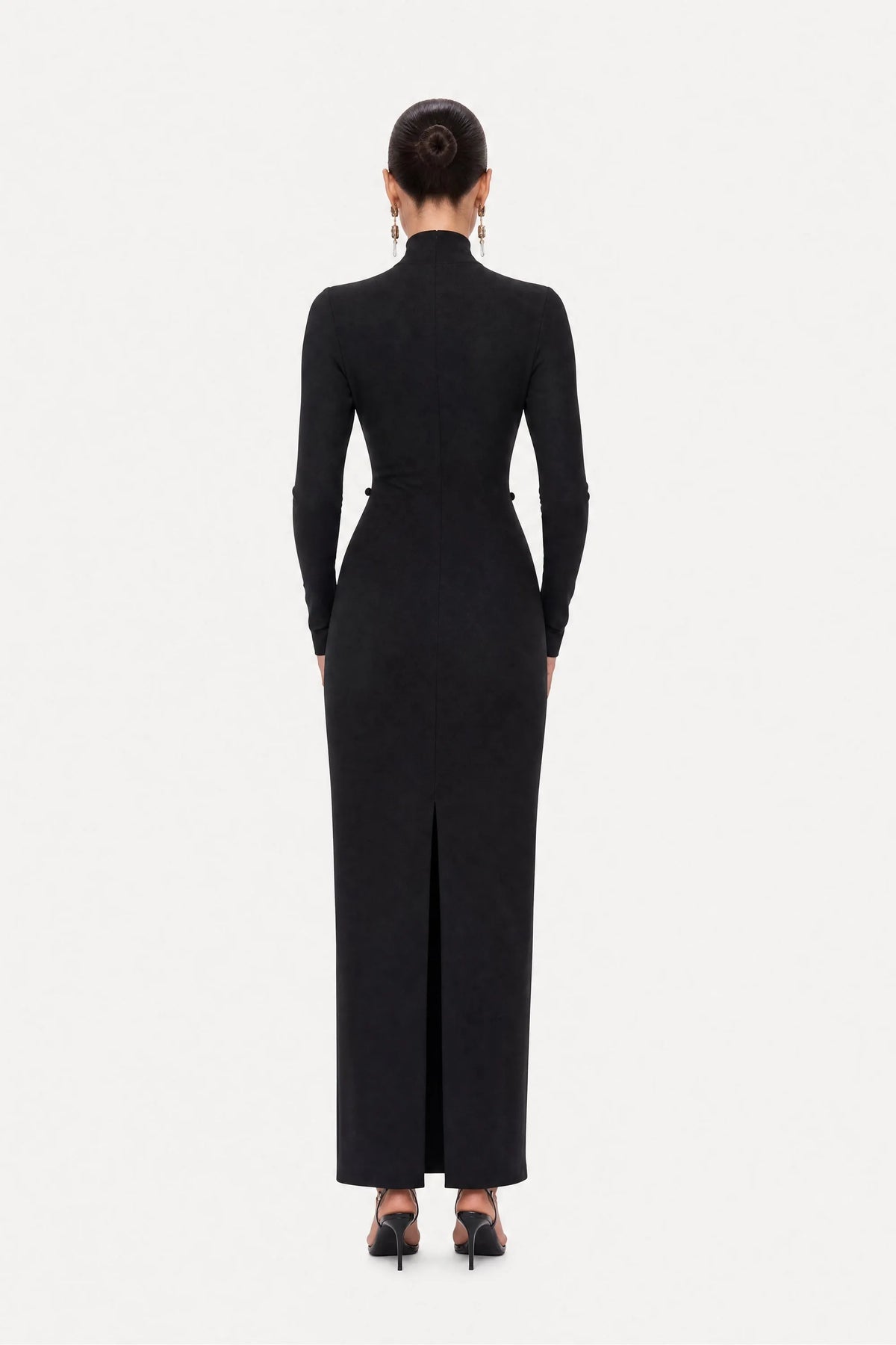 Nocturne Black Women Button Detail Stand Collar Maxi Dress SKU: N27KN2871_0002 Image 03