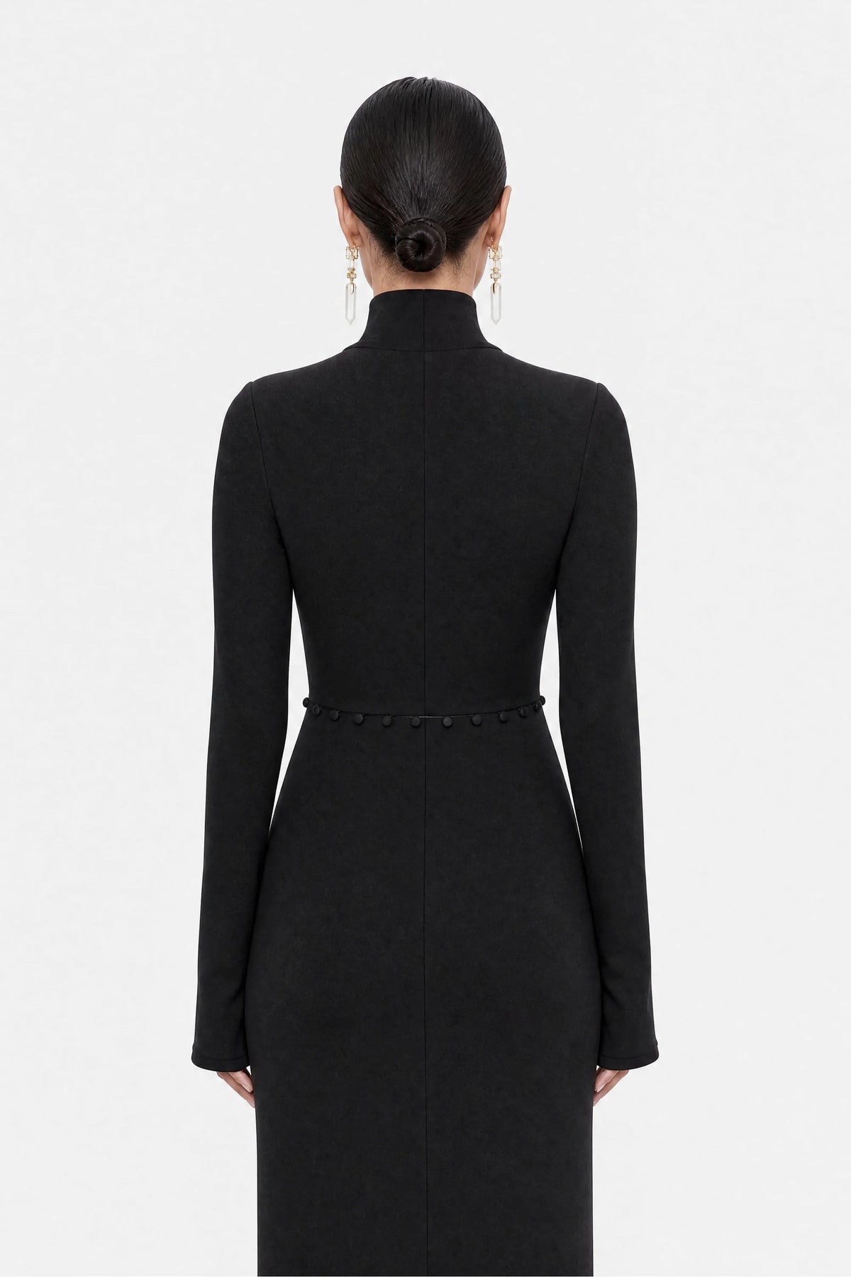 Nocturne Black Women Button Detail Stand Collar Maxi Dress SKU: N27KN2871_0002 Image 04