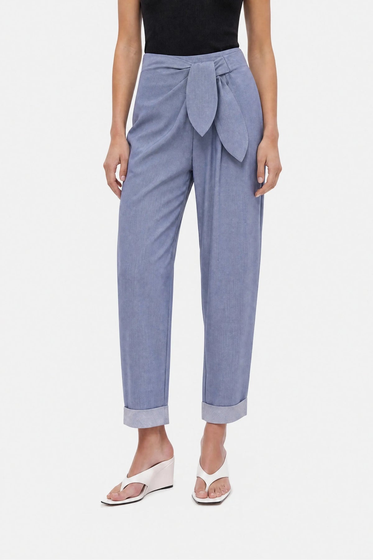 Nocturne Blue Women Tie Detail Pleated Trousers SKU: N27KN3538_0011 Image 04
