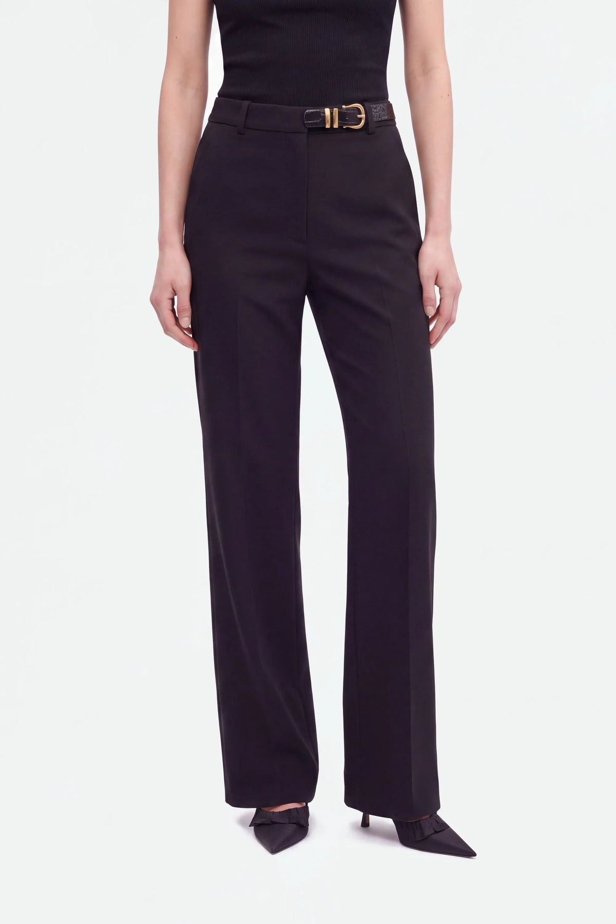 Nocturne Black Women Belted Straight-Leg Trousers SKU: N27KN3548_0002 Image 03