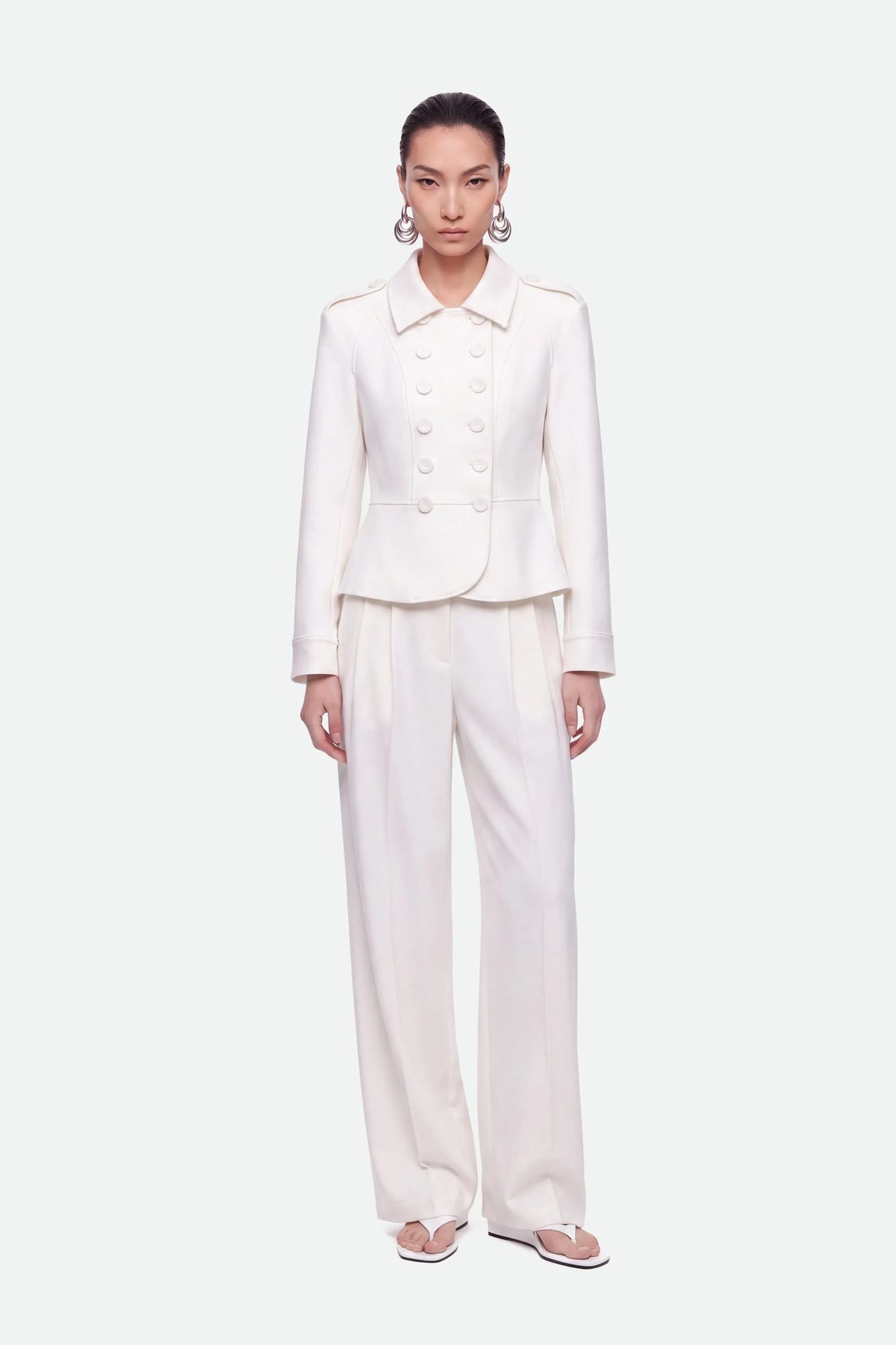 Nocturne White Women Double Pleat Wide Leg Trousers SKU: N27KN3566_0001 Image 01