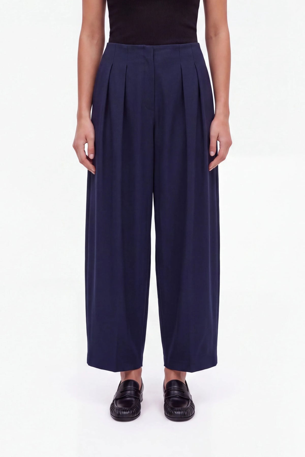 Nocturne Navy Women Double Pleat Belted Trousers SKU: N27KN3568_0009 Image 02