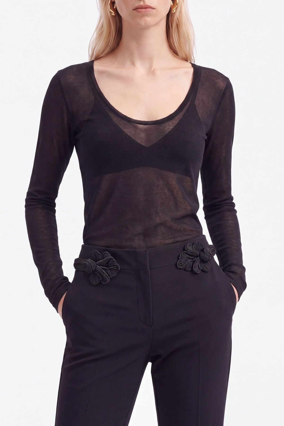 Nocturne Black Women Button Accessory Flare Trousers SKU: N27KN3583_0002 Image 02