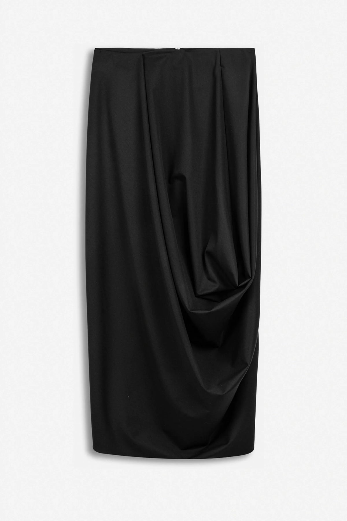 Nocturne Black Women Draped Pleat Detail Midi Skirt SKU: N27KN4284_0002 Image 03
