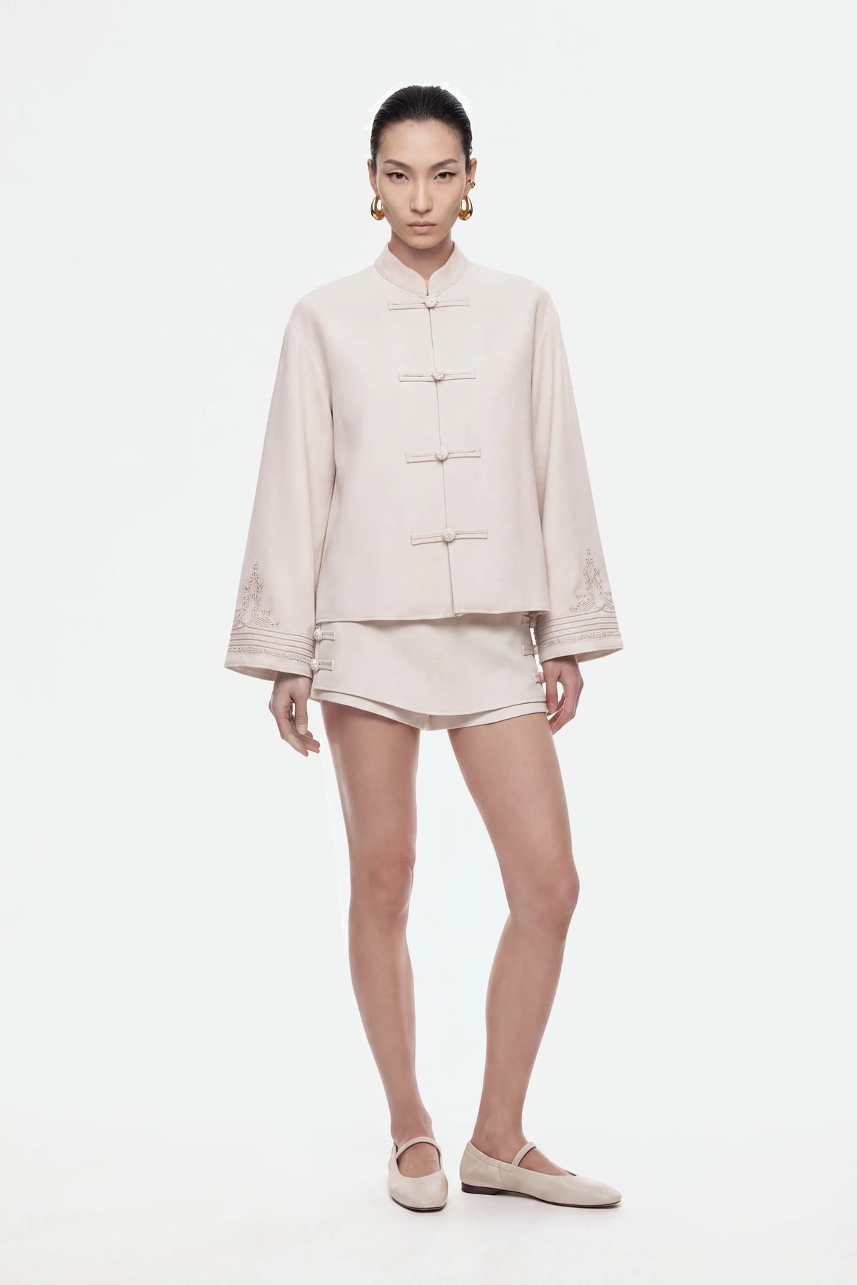 Nocturne Off-White Women Embroidery Detail Oversized Jacket SKU: N27KN5384_0014 Image 04