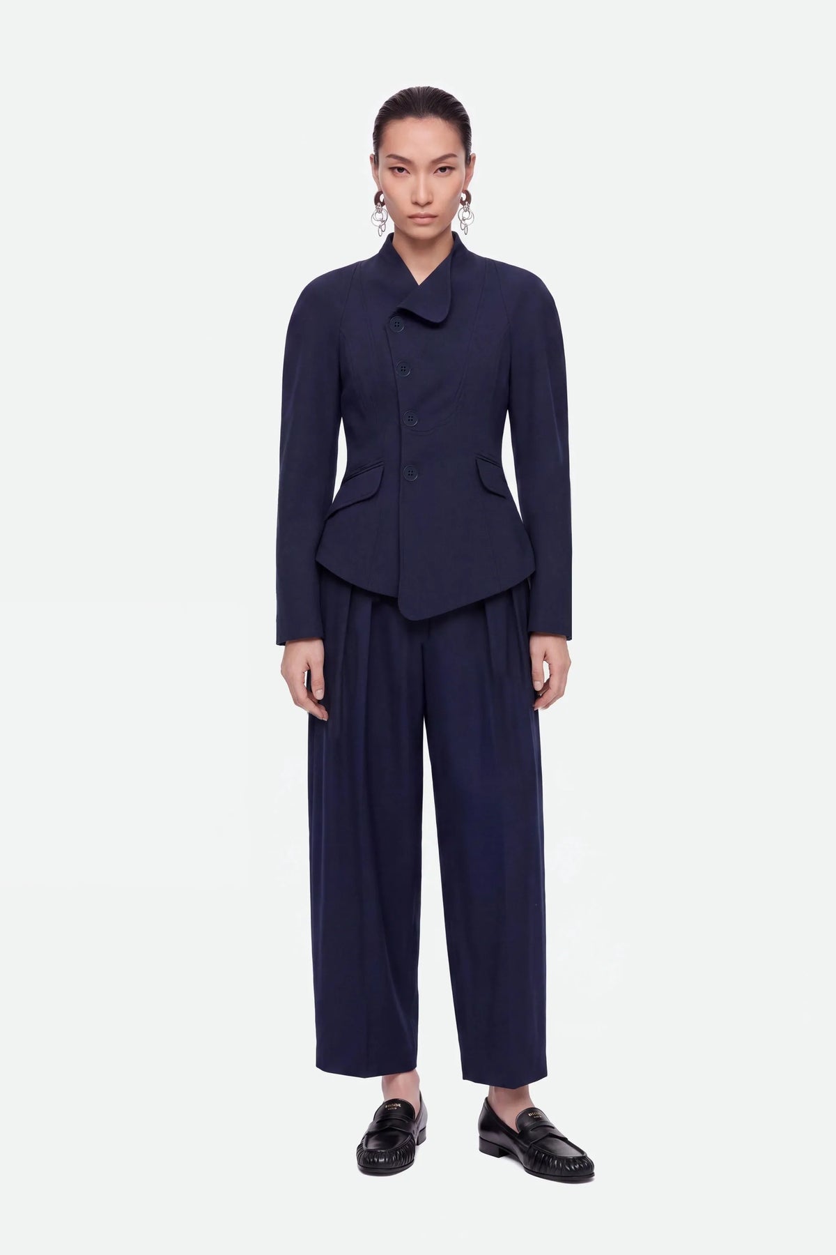 Nocturne Navy Women Double Breasted Stand Collar Jacket SKU: N27KN5405_0009 Image 01