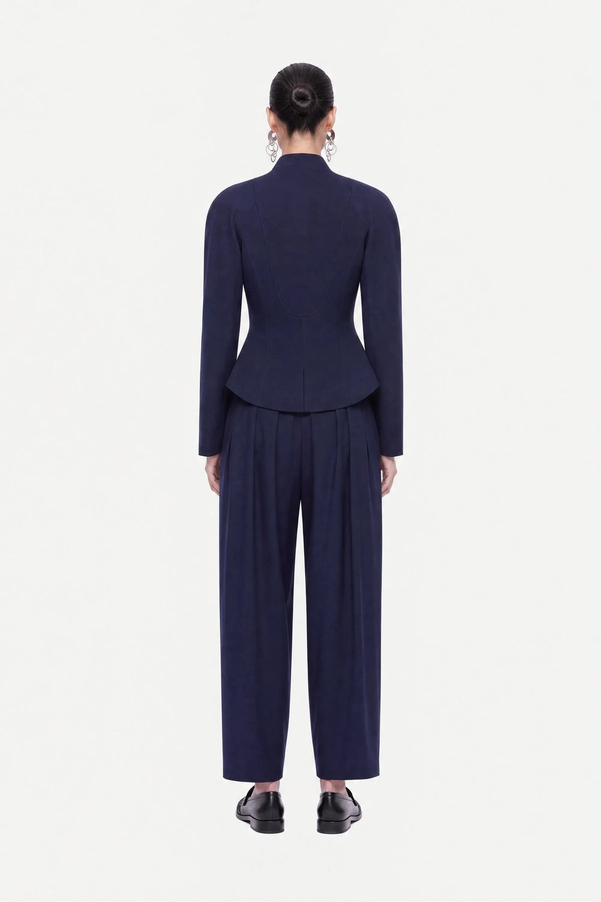 Nocturne Navy Women Double Breasted Stand Collar Jacket SKU: N27KN5405_0009 Image 02
