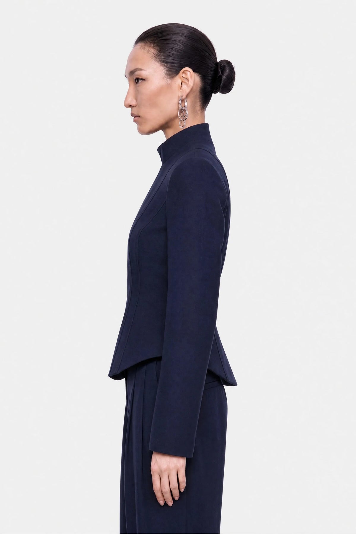Nocturne Navy Women Double Breasted Stand Collar Jacket SKU: N27KN5405_0009 Image 03