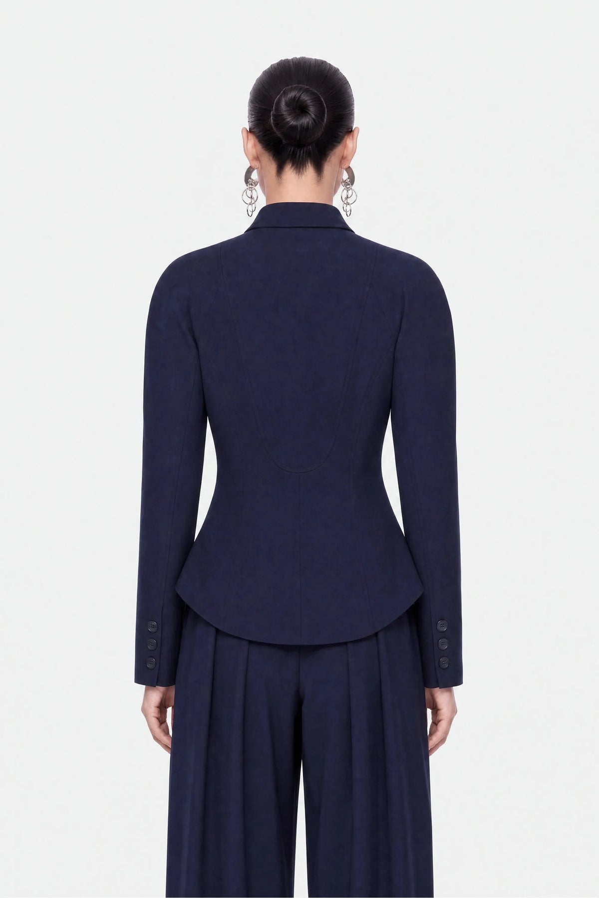 Nocturne Navy Women Double Breasted Stand Collar Jacket SKU: N27KN5405_0009 Image 04