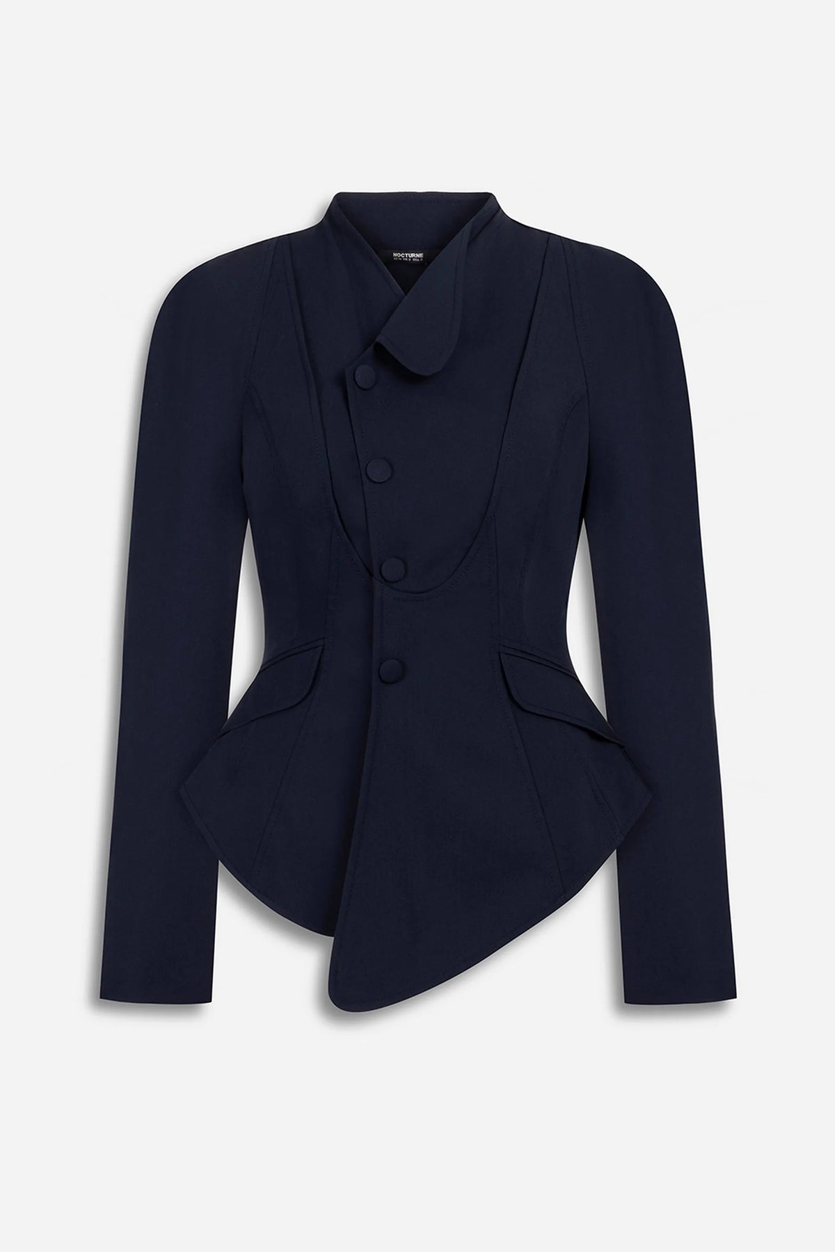 Nocturne Navy Women Double Breasted Stand Collar Jacket SKU: N27KN5405_0009 Image 05