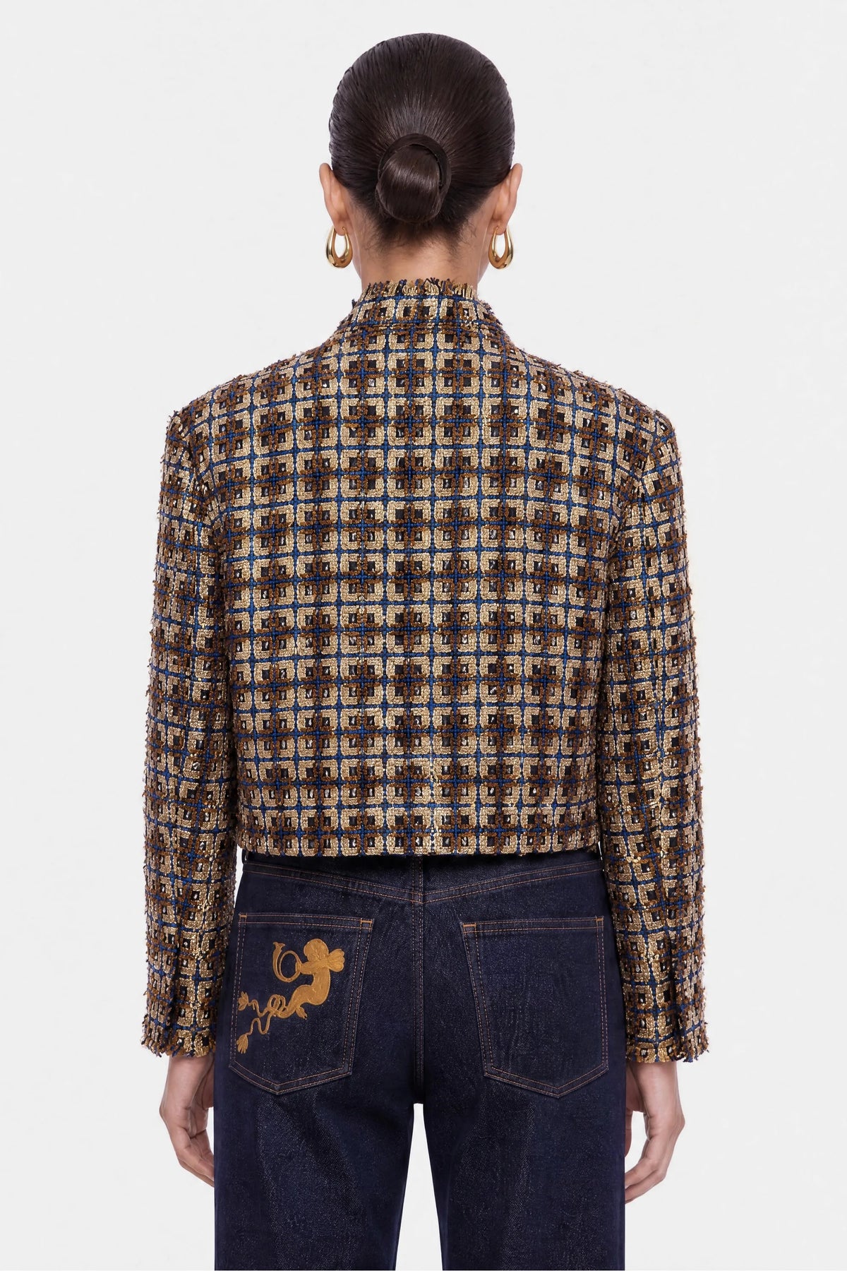 Nocturne Gold Coloured Women Cropped Tweed Jacket SKU: N27KN5406_0028 Image 04