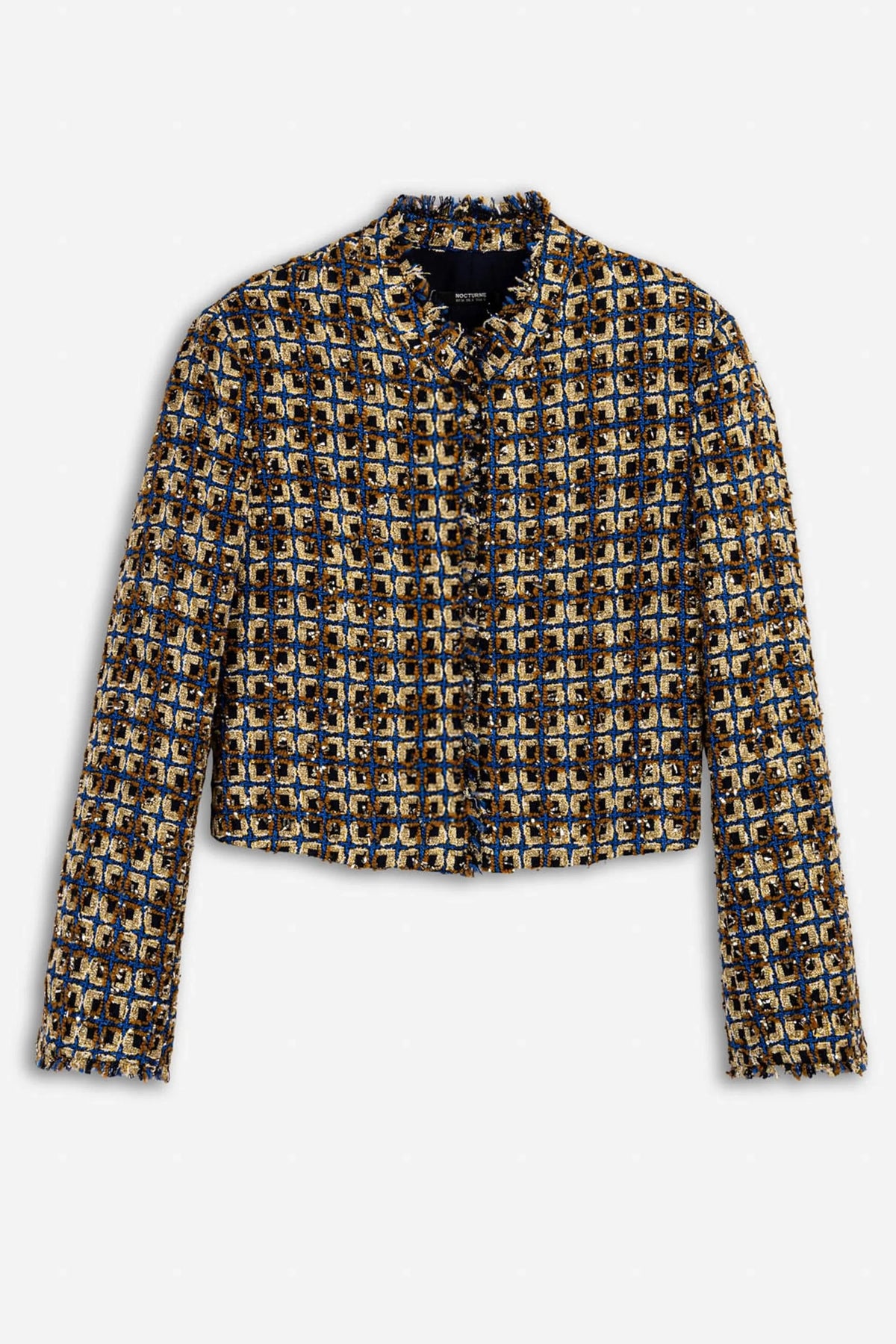 Nocturne Gold Coloured Women Cropped Tweed Jacket SKU: N27KN5406_0028 Image 05