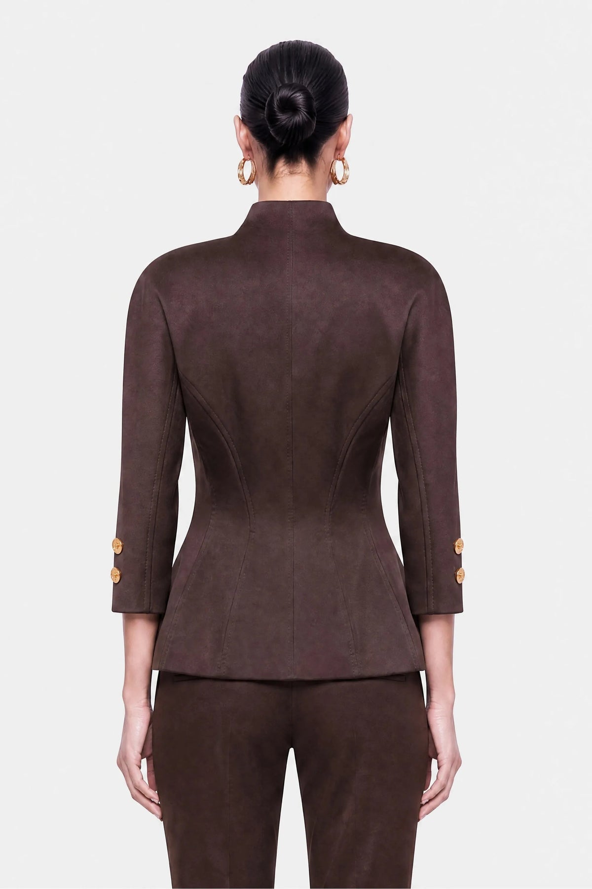 Nocturne Brown Women Boned Stand Collar Jacket SKU: N27KN5410_0025 Image 03