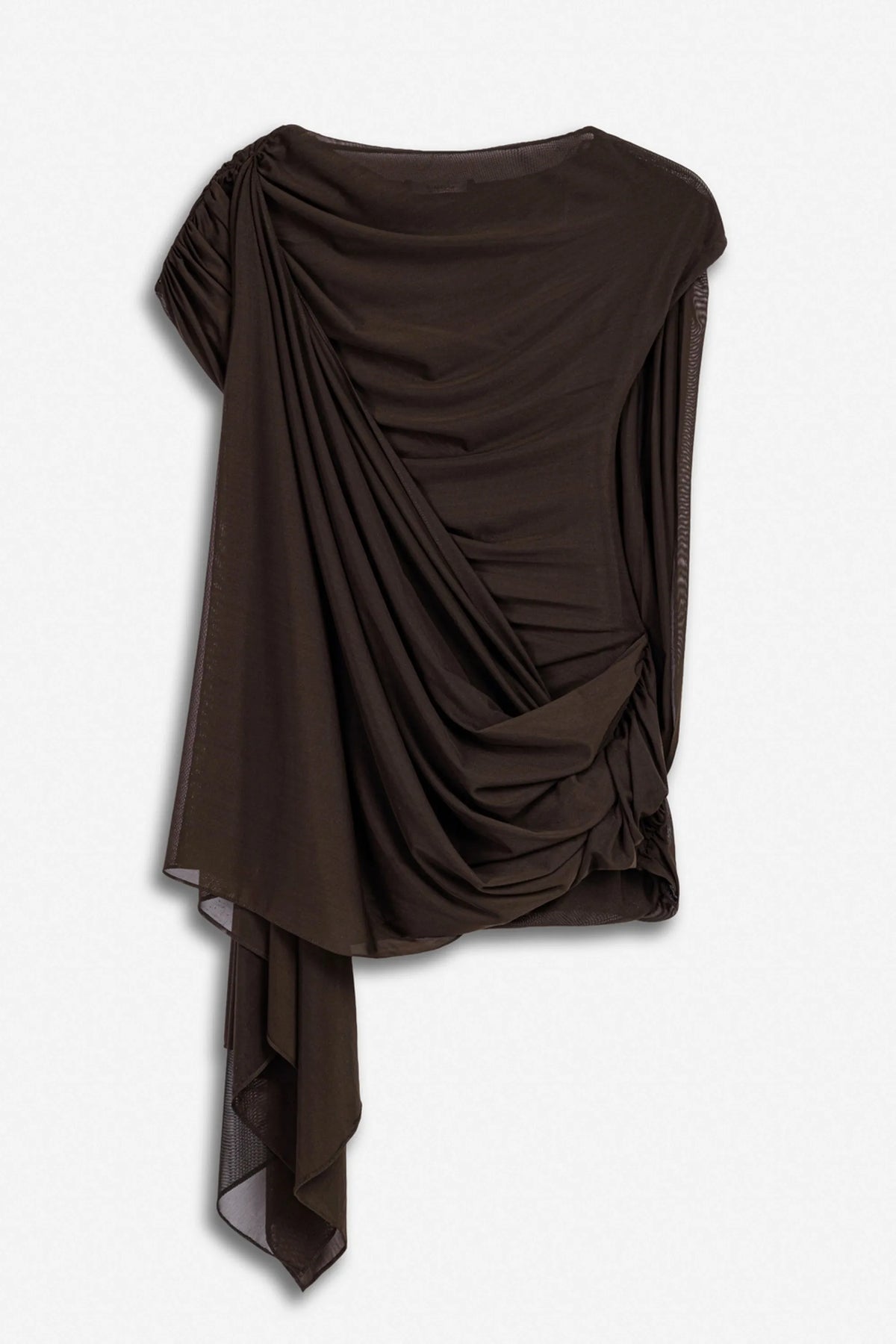 Nocturne Brown Women Draped Asymmetric Mesh Blouse SKU: N27KN6268_0025 Image 01