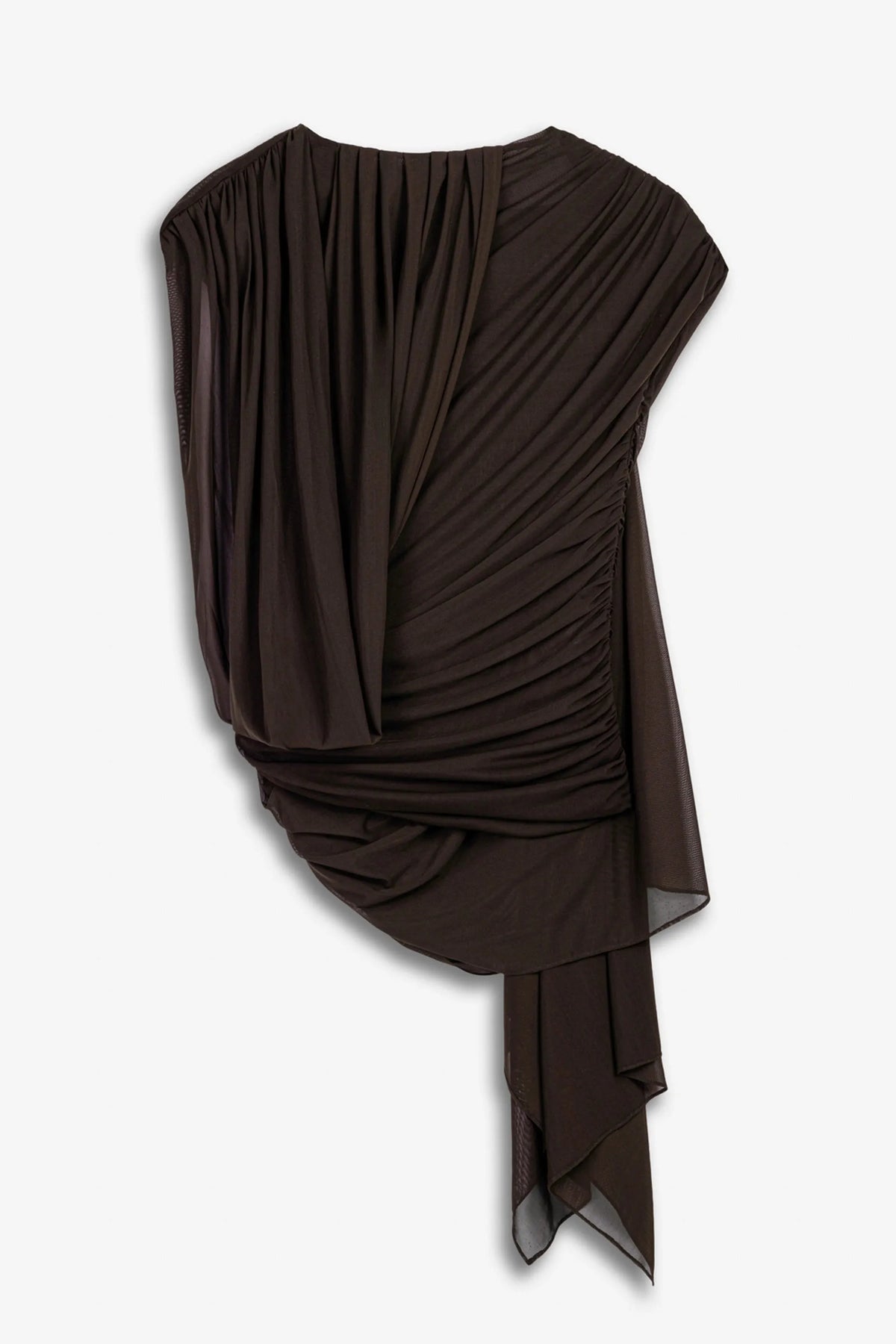 Nocturne Brown Women Draped Asymmetric Mesh Blouse SKU: N27KN6268_0025 Image 02