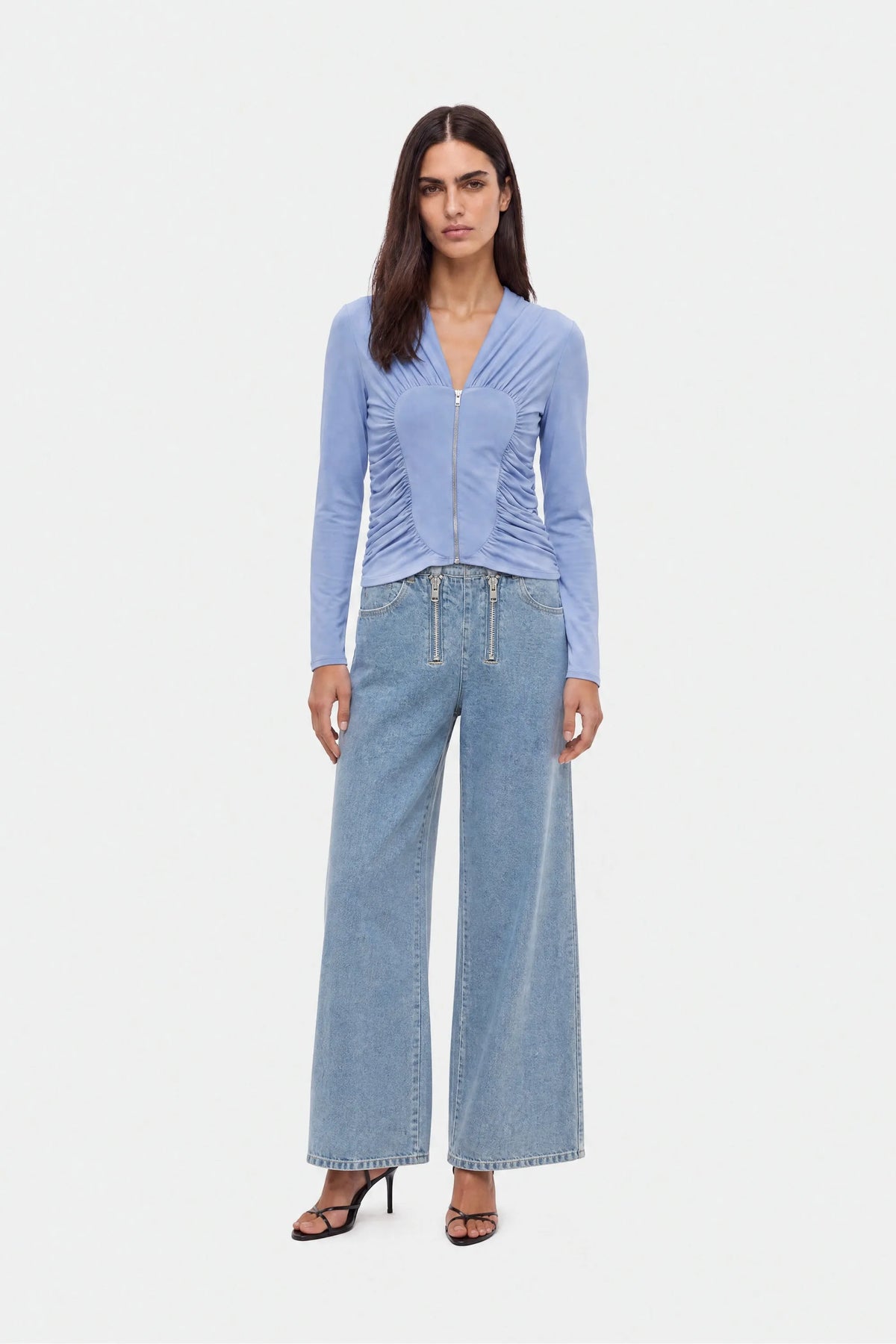 Nocturne Blue Women Ruched Metal Zip Blouse SKU: N27KN6272_0011 Image 01