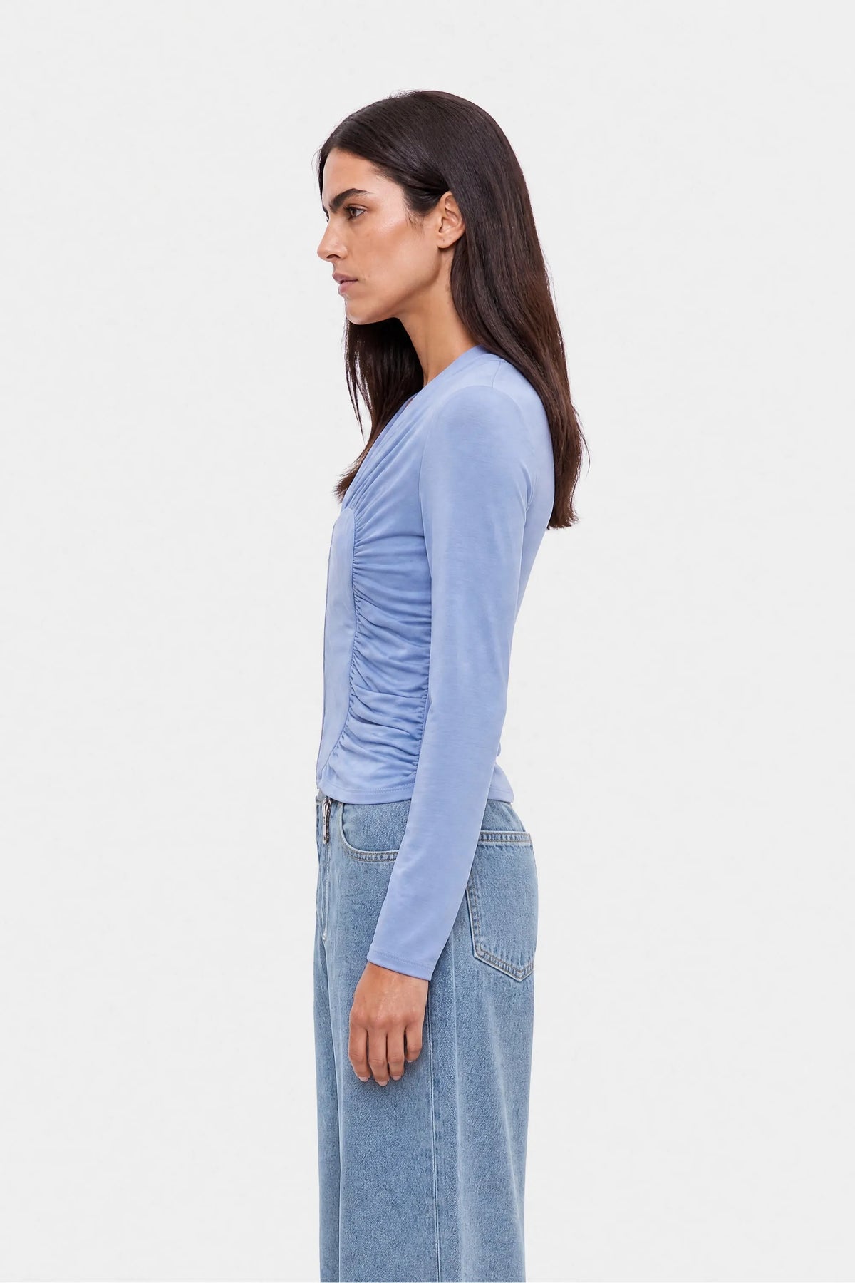 Nocturne Blue Women Ruched Metal Zip Blouse SKU: N27KN6272_0011 Image 02