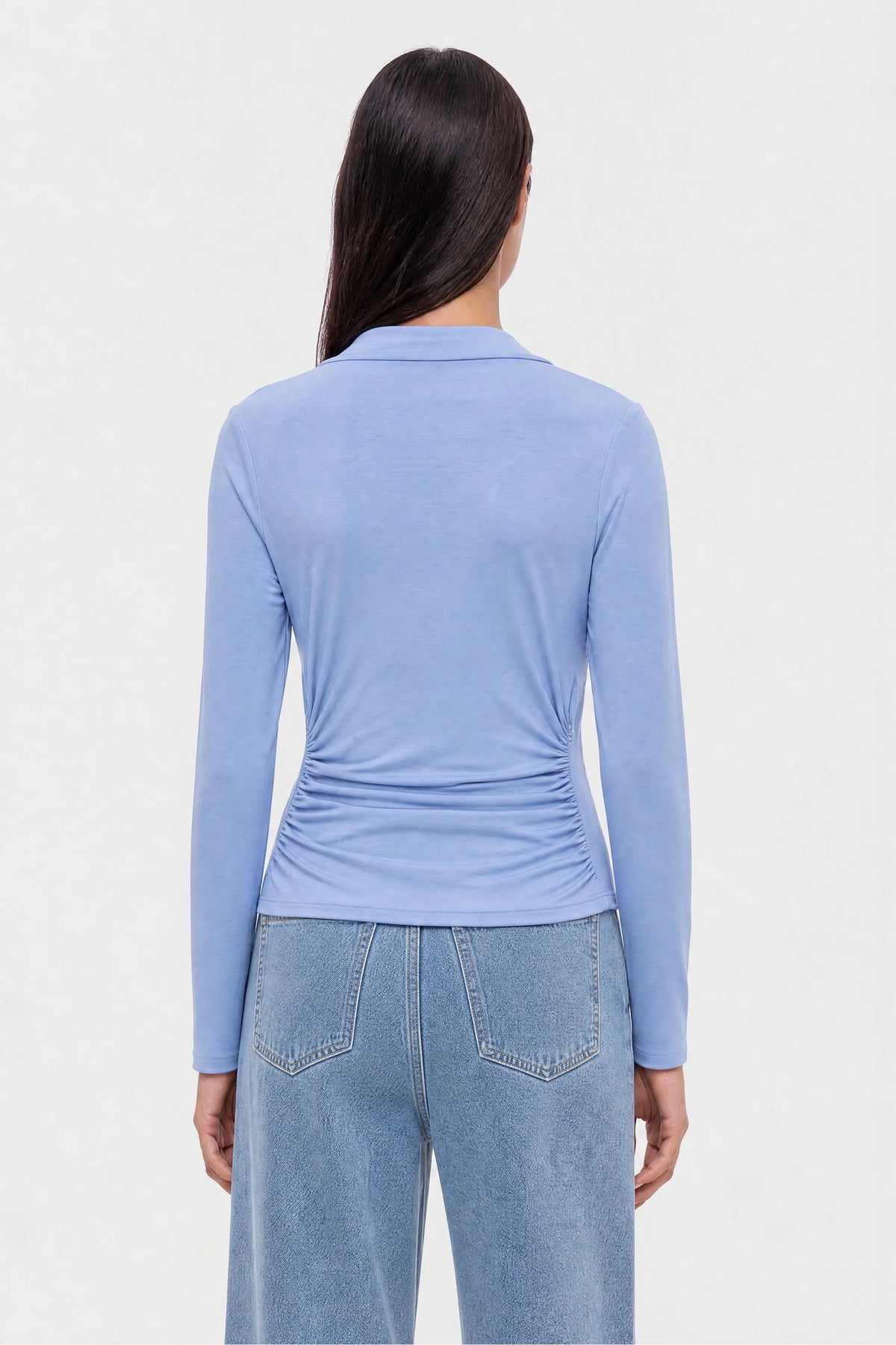 Nocturne Blue Women Ruched Metal Zip Blouse SKU: N27KN6272_0011 Image 04