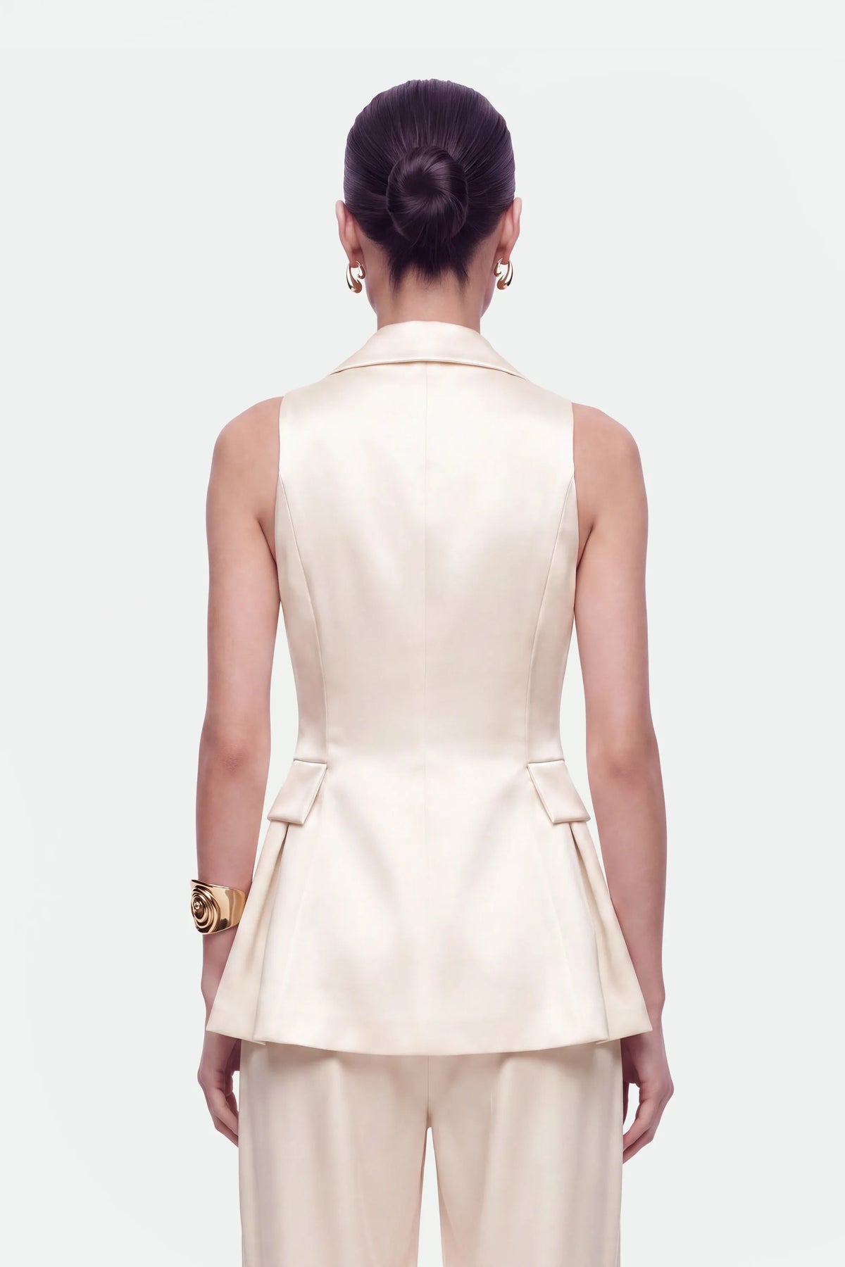 Nocturne Off-White Women Single Button Peak Lapel Vest SKU: N27KN7099_0014 Image 04